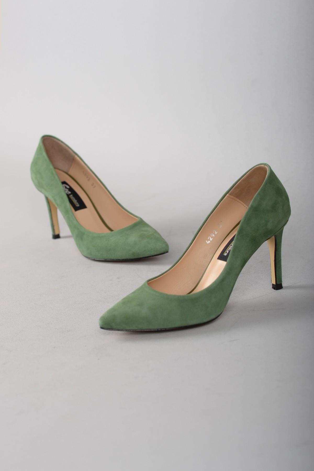 4292 HAKİKİ DERİ STİLETTO 9cm YEŞİL SÜET