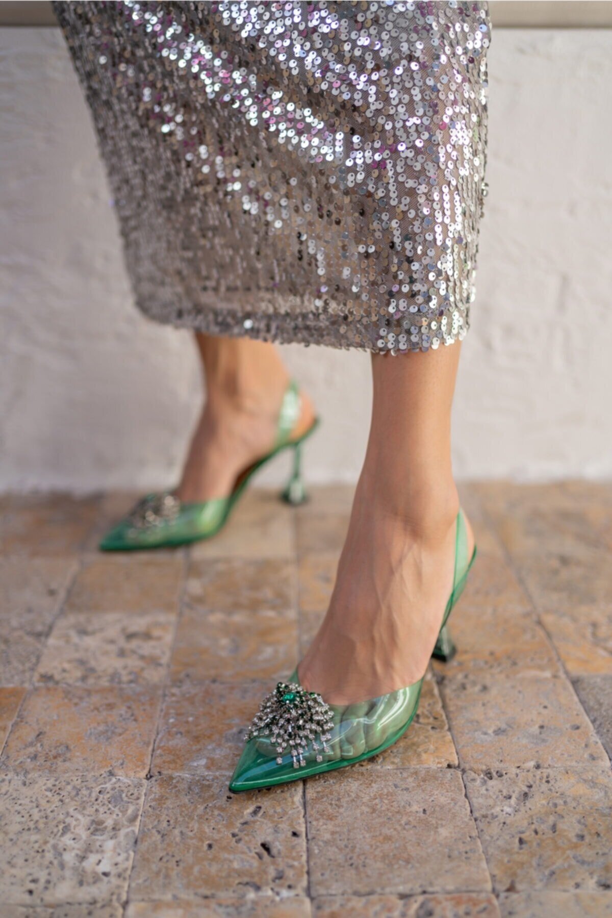 JANA ŞEFFAF TOPUKLU AYAKKABI (9cm) YEŞİL