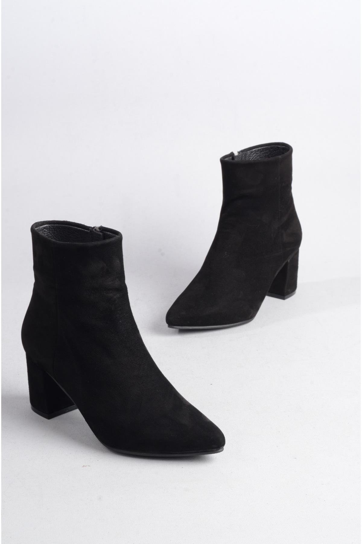 SEÇ 001 HAKİKİ DERİ TOPUKLU BOT (6cm) SİYAH SÜET