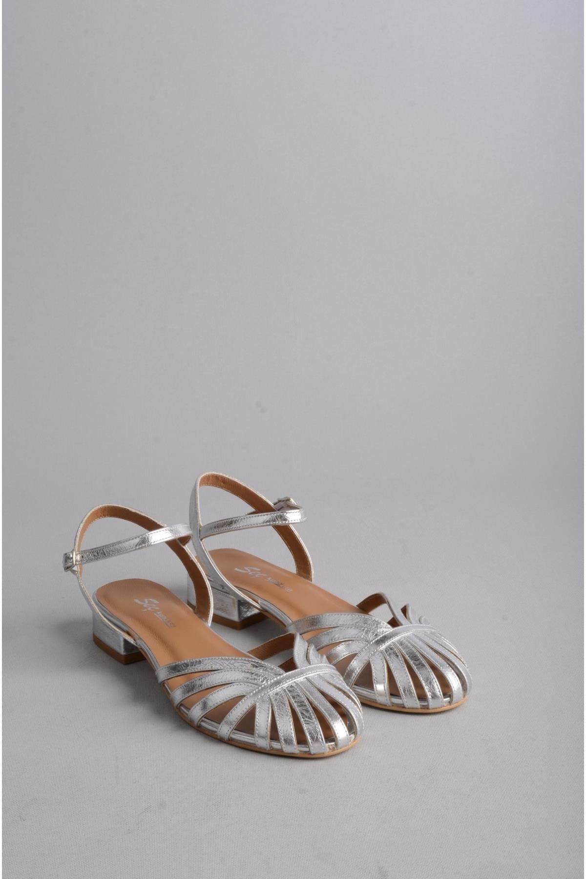 SEÇ 024 HAKİKİ DERİ KADIN AYAKKABI (Topuk Boyu:3cm) GÜMÜŞ