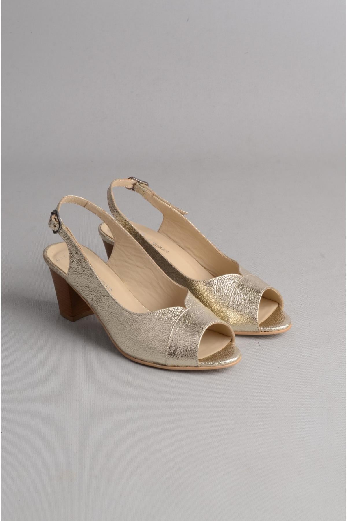 SEÇ 0318 HAKİKİ DERİ TOPUKLU SANDALET (7cm) ALTIN