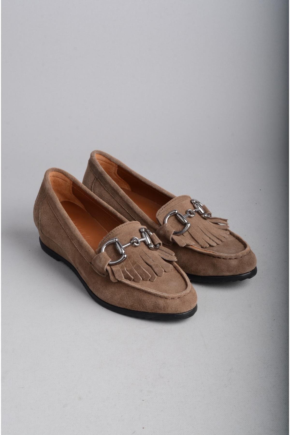 SEÇ 09 HAKİKİ DERİ DOLGU TOPUKLU KADIN AYAKKABI (Topuk Boyu:3,5cm) VİZON SÜET