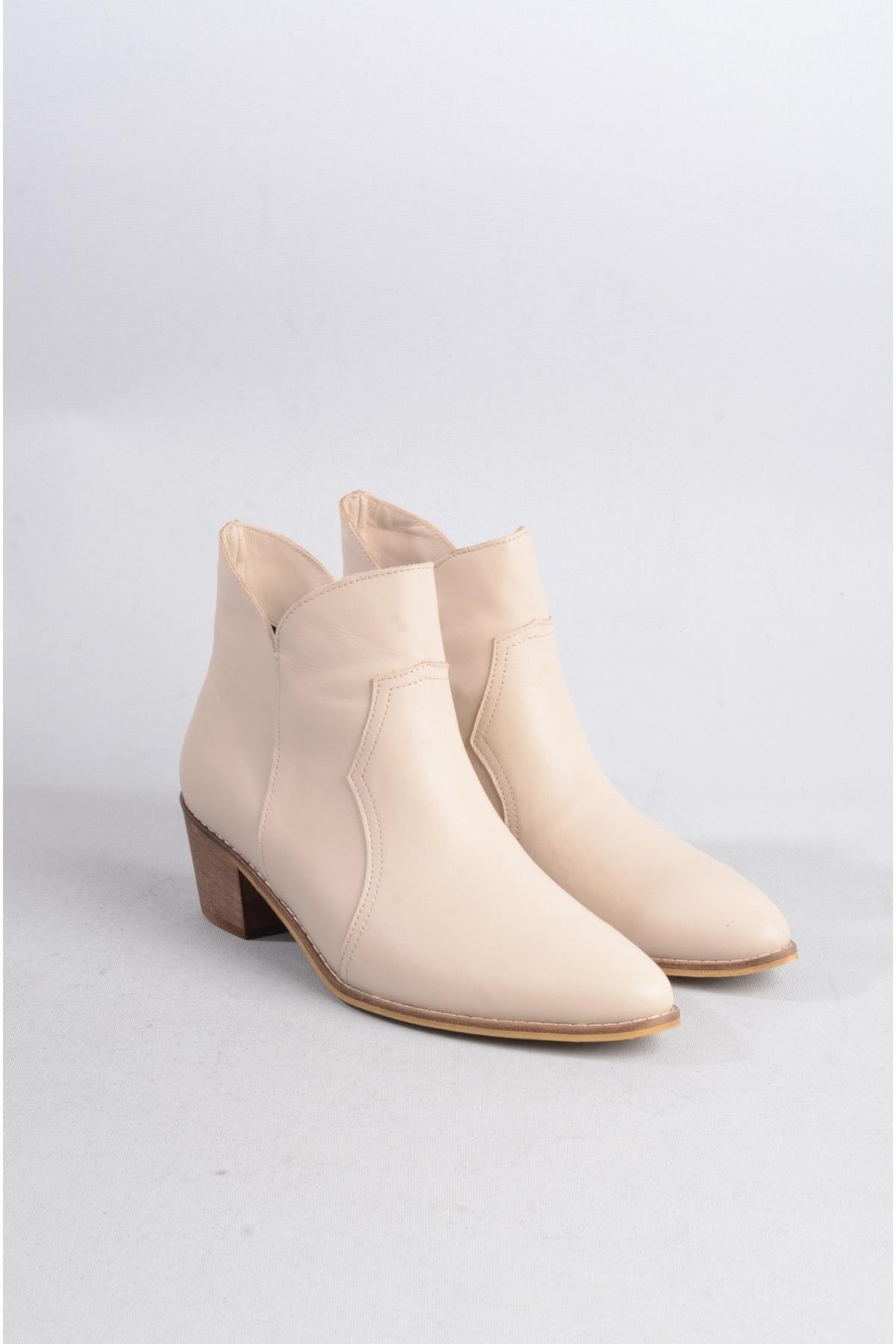 SEÇ 1005 HAKİKİ DERİ BİLEK BOY KADIN BOT KREM