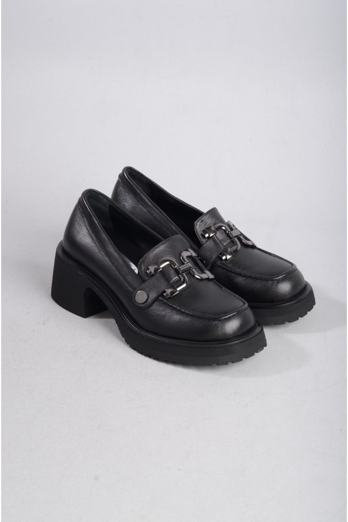 SEÇ 101012 HAKİKİ DERİ PLATFORM TOPUKLU MASKULEN AYAKKABI (Topuk 6cm-Platform 2cm) SİYAH