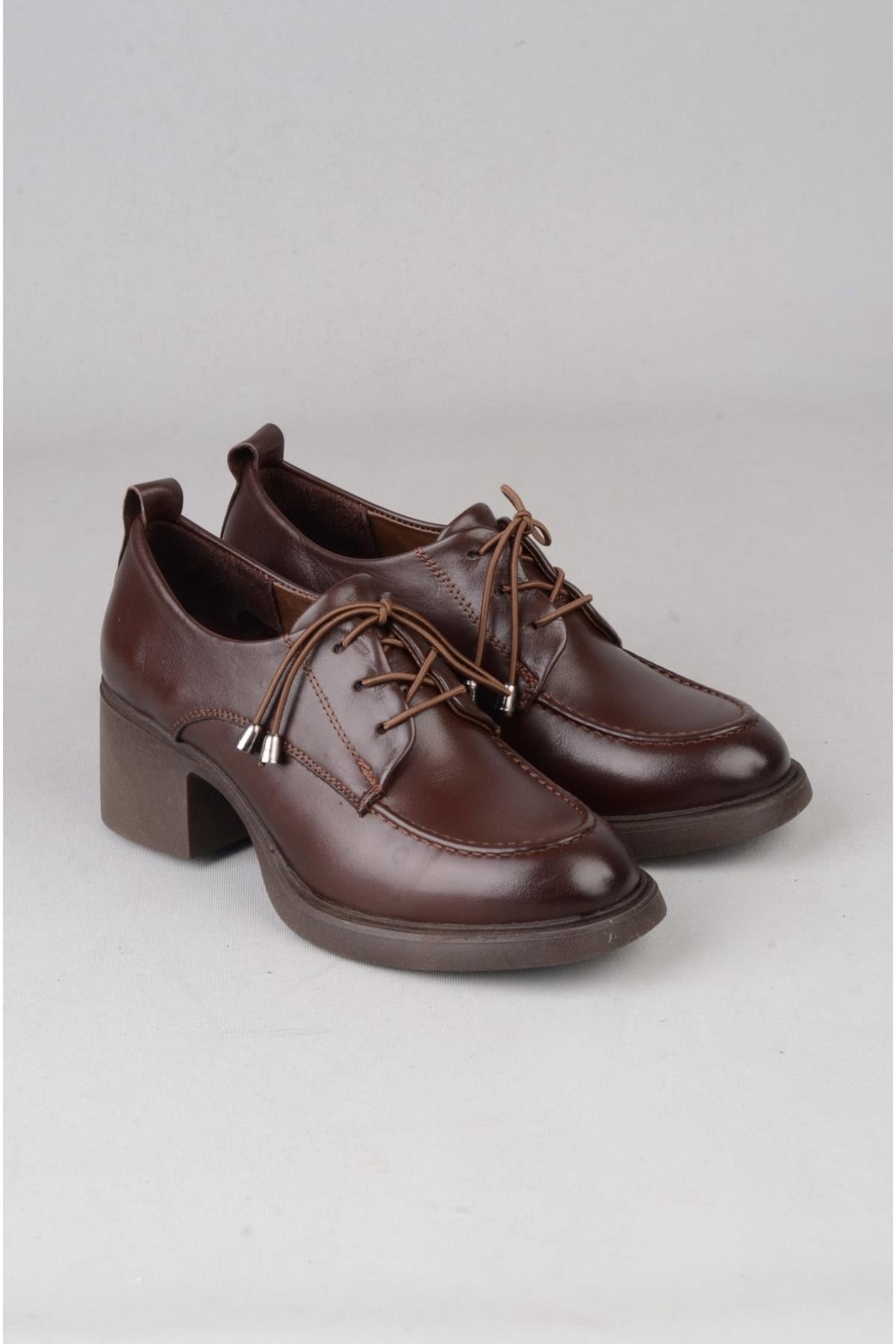 SEÇ 1036 HAKİKİ DERİ TOPUKLU AYAKKABI (Topuk Boyu:6 cm) KAHVE