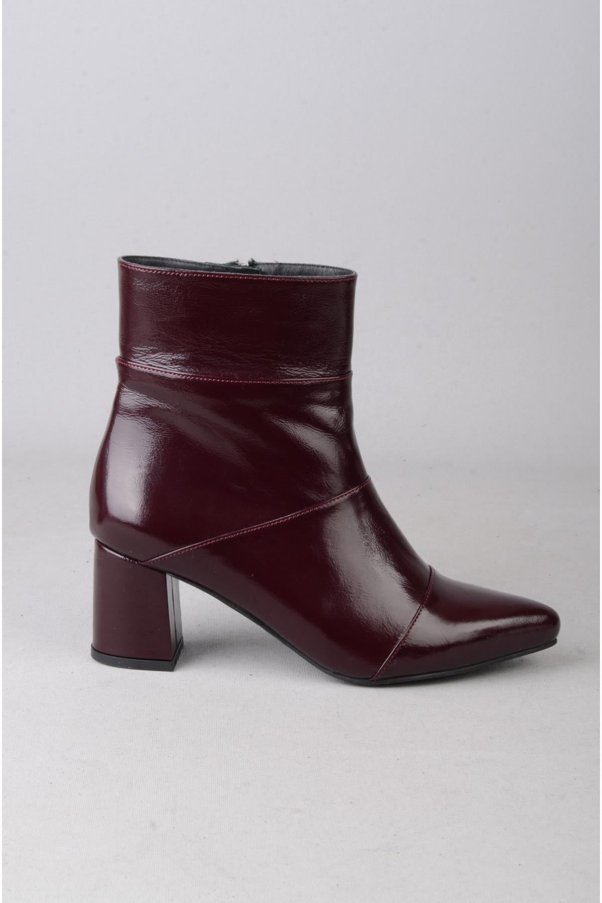 SEÇ 1206 HAKİKİ DERİ TOPUKLU KADIN BOT (Topuk Boyu:6 cm) BORDO RUGAN