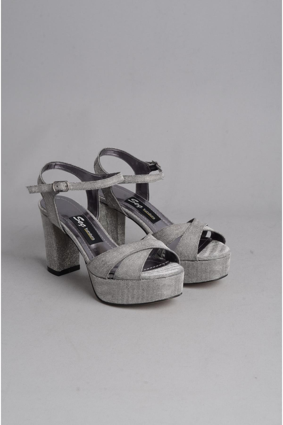 SEÇ 1360 PLATFORM TOPUKLU KADIN AYAKKABI (10cm) PLATİN SİM