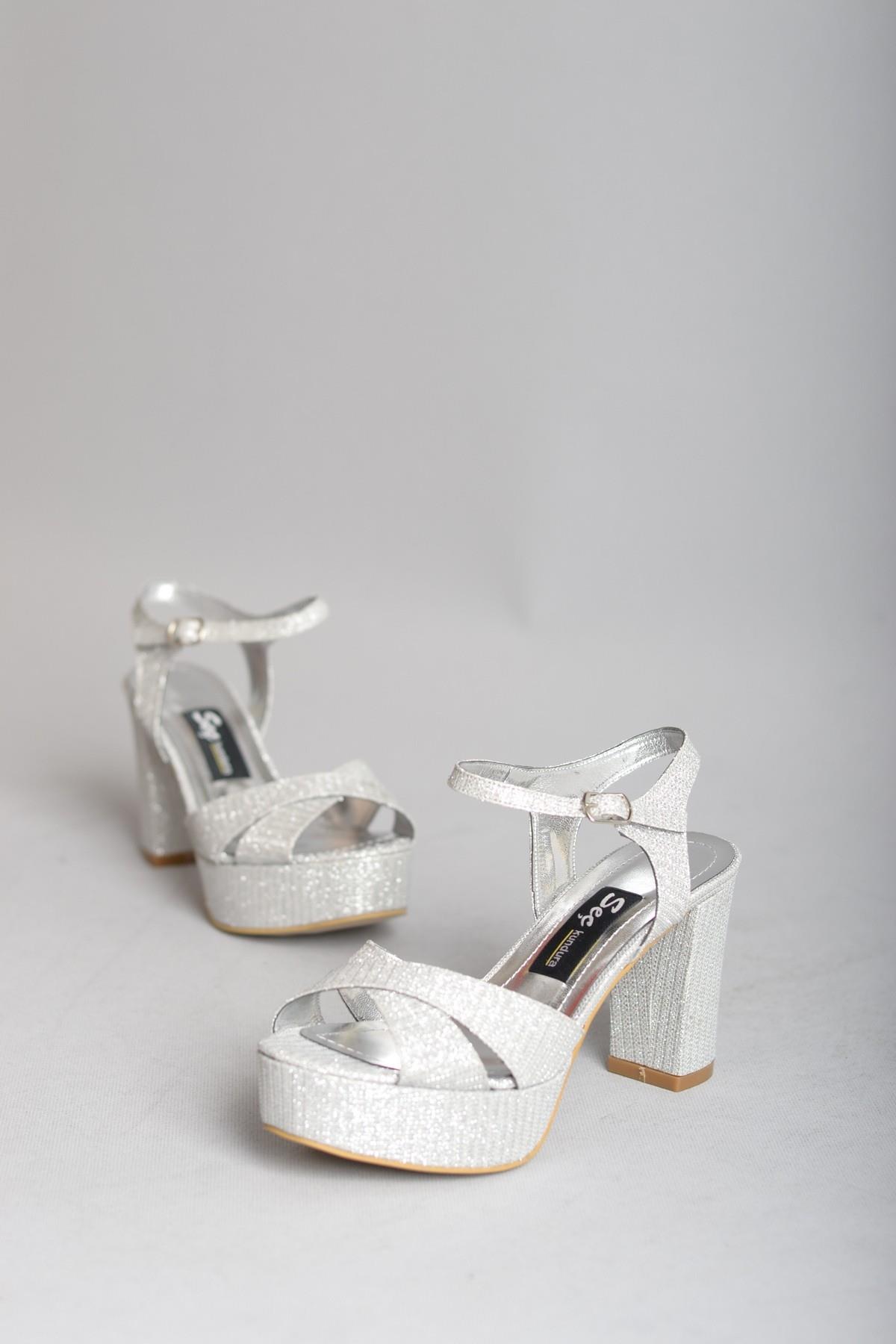 SEÇ 1360 PLATFORM TOPUKLU KADIN AYAKKABI (Topuk:9cm Platform:3cm) GÜMÜŞ
