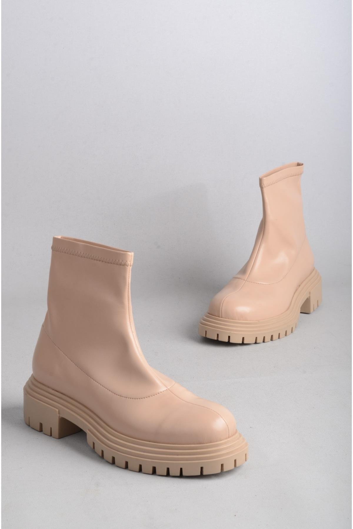 SEÇ 14550 STREÇ DERİ POSTAL BOT (Topuk Boyu:5 cm) BEJ