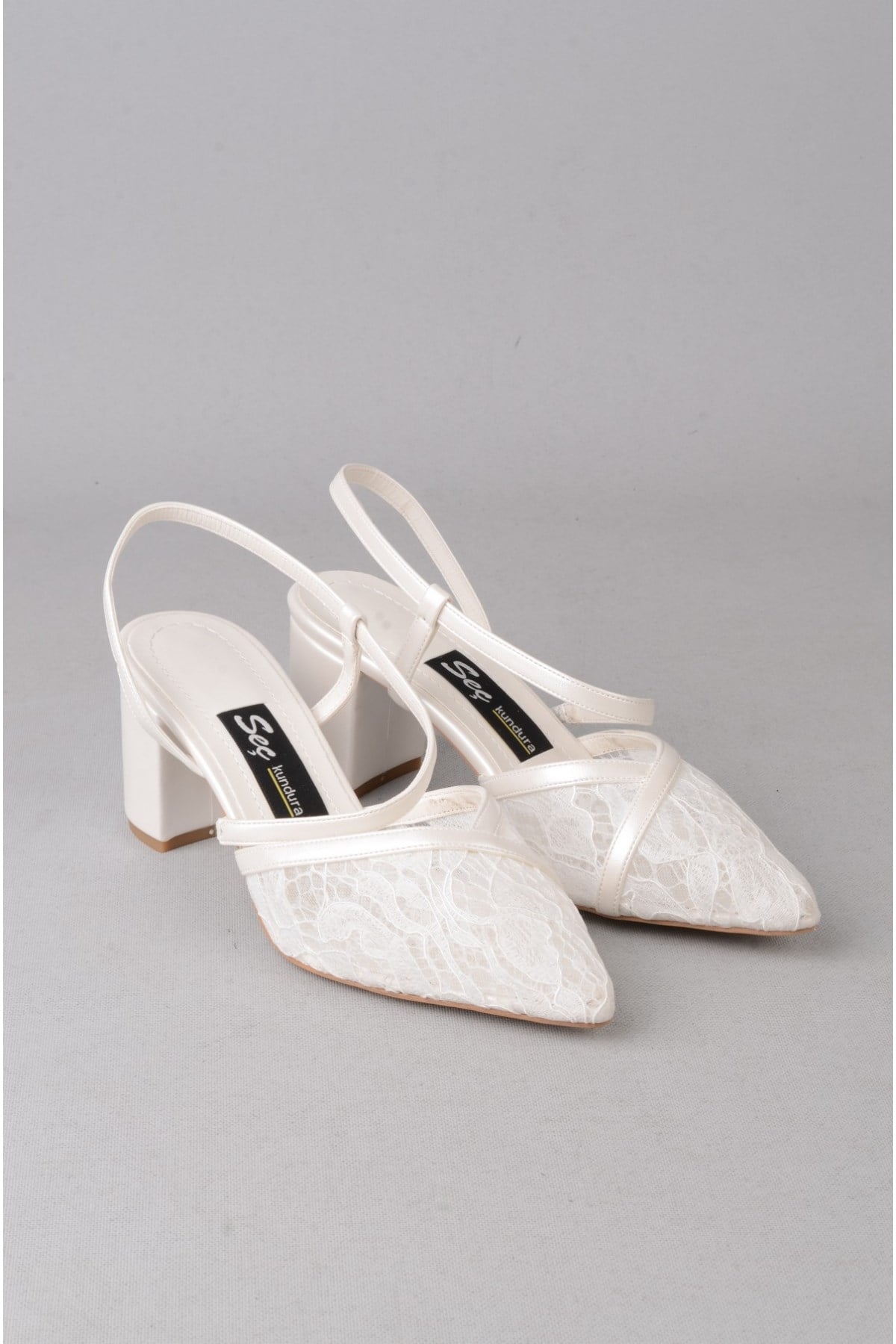 SEÇ 1533 DANTELLİ TOPUKLU AYAKKABI (Topuk Boyu:7 cm) SEDEF