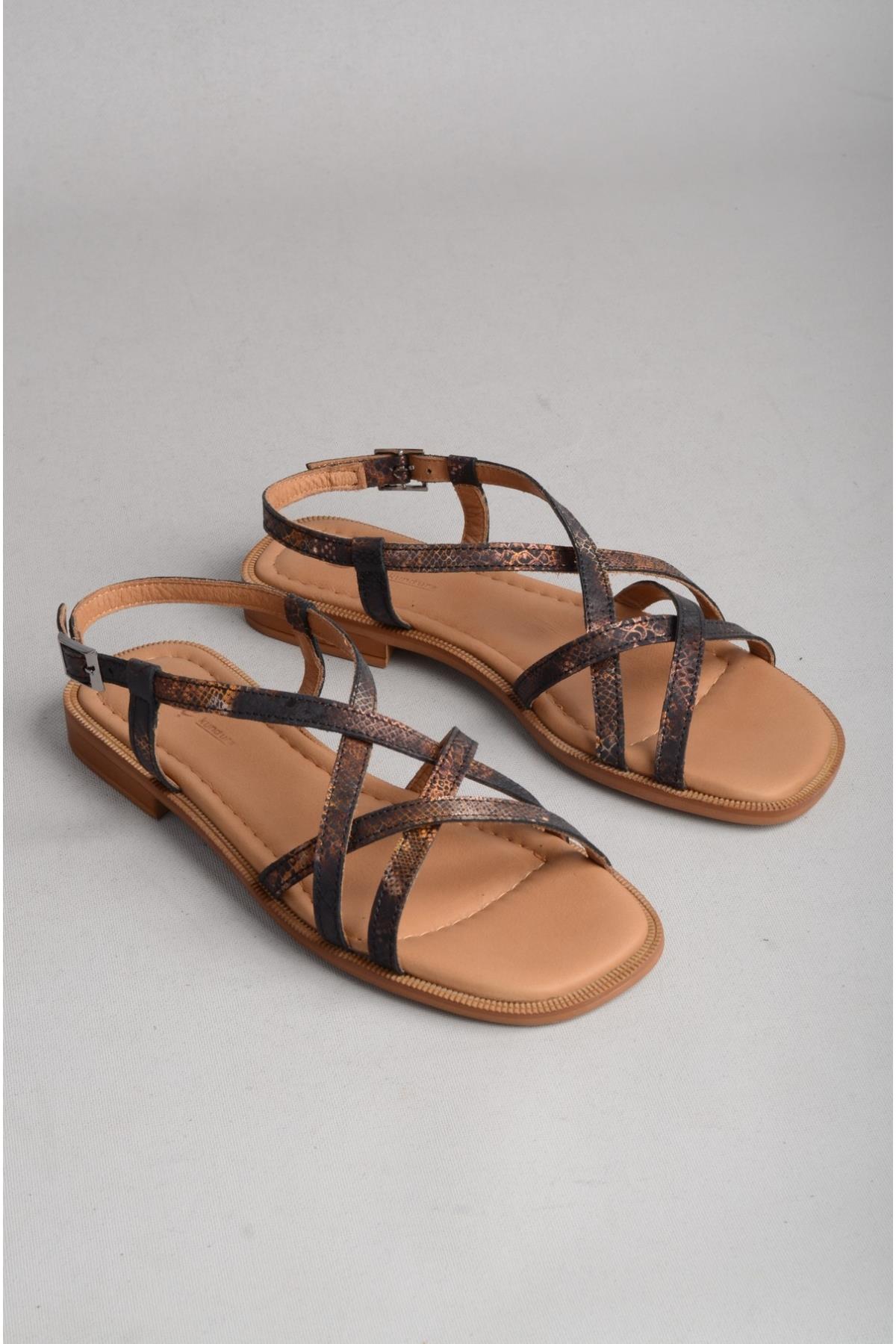 SEÇ 16213 HAKİKİ DERİ KADIN SANDALET BAKIR YILAN