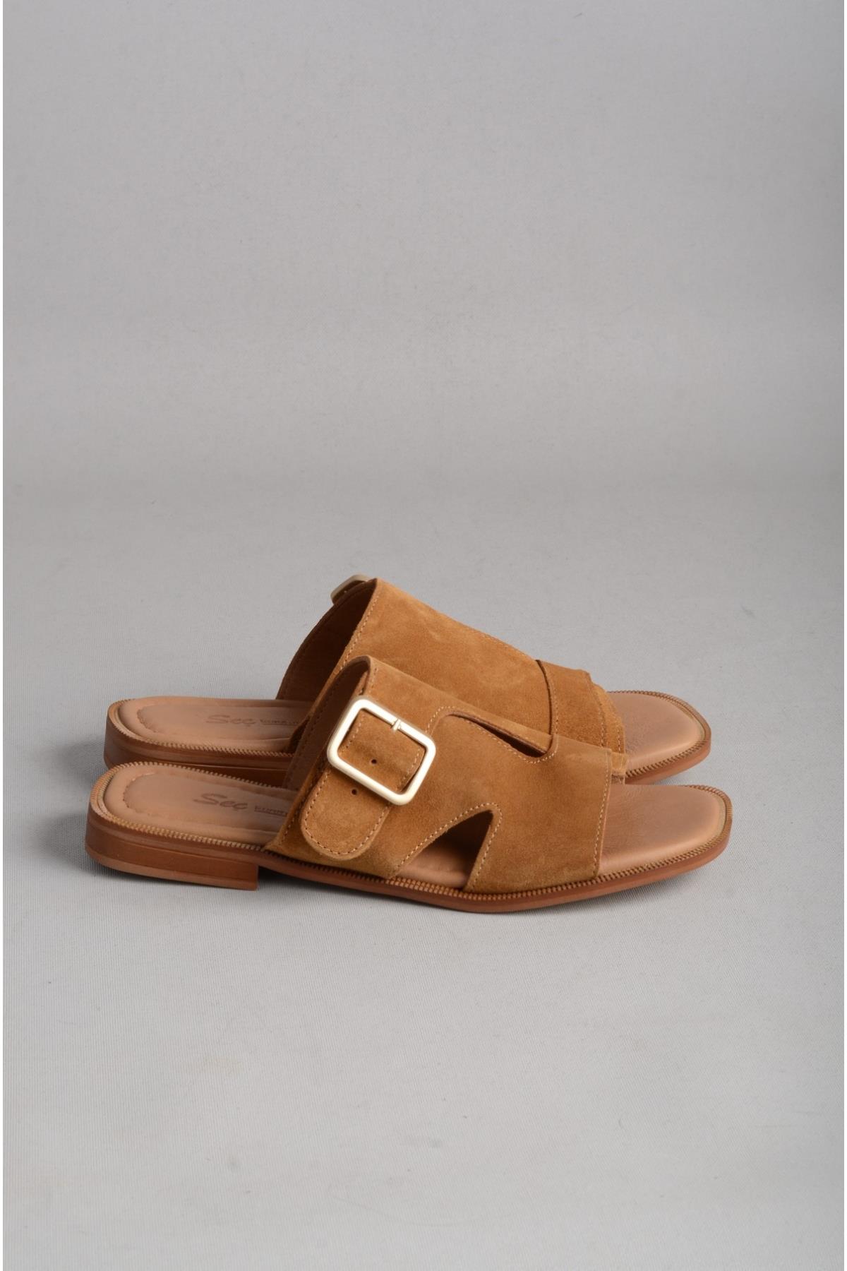 SEÇ 16230 HAKİKİ DERİ KADIN TERLİK TABA SÜET