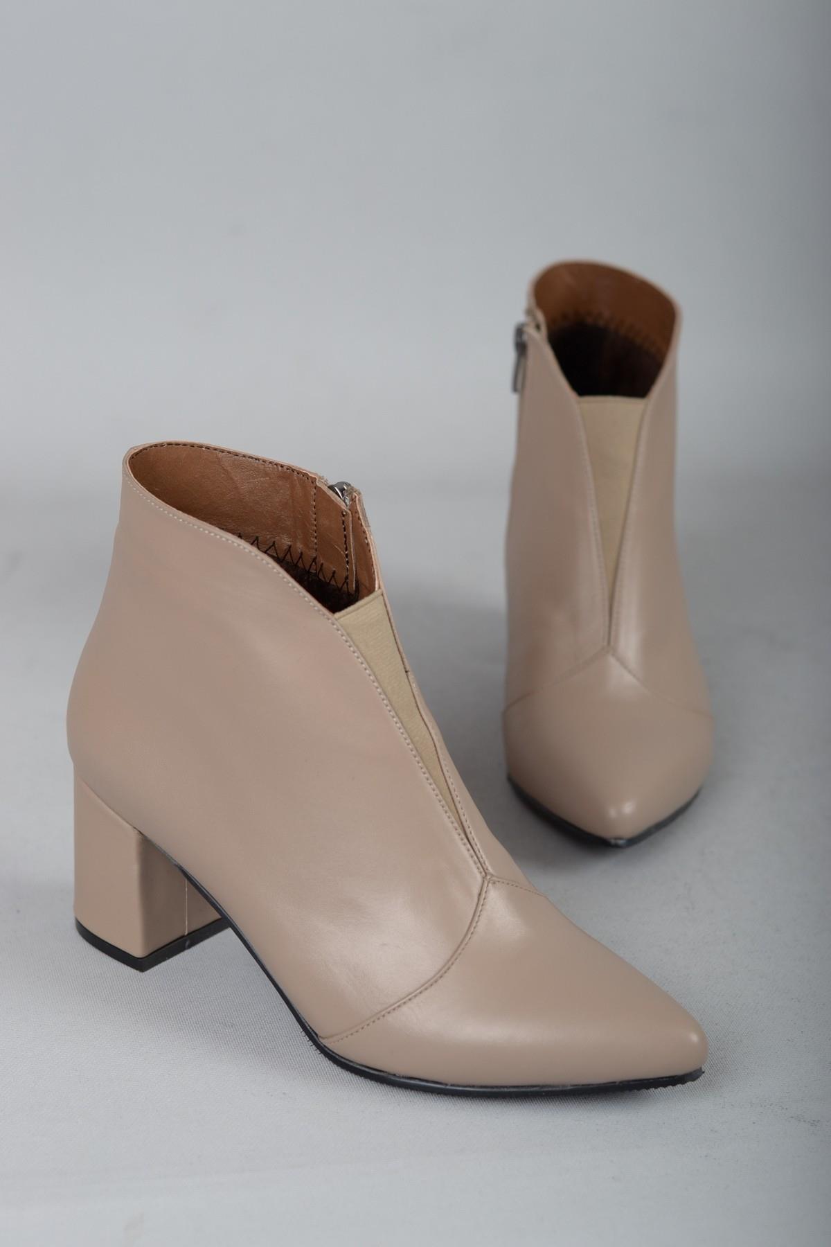 SEÇ 1924 HAKİKİ DERİ TOPUKLU KADIN BOT (6cm) VİZON