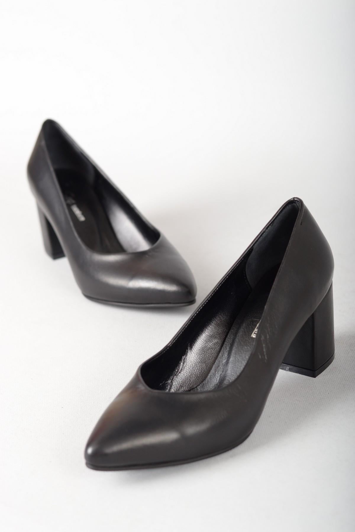 SEÇ 1930 KALIN TOPUKLU HAKİKİ DERİ STİLETTO (6,5cm) SİYAH