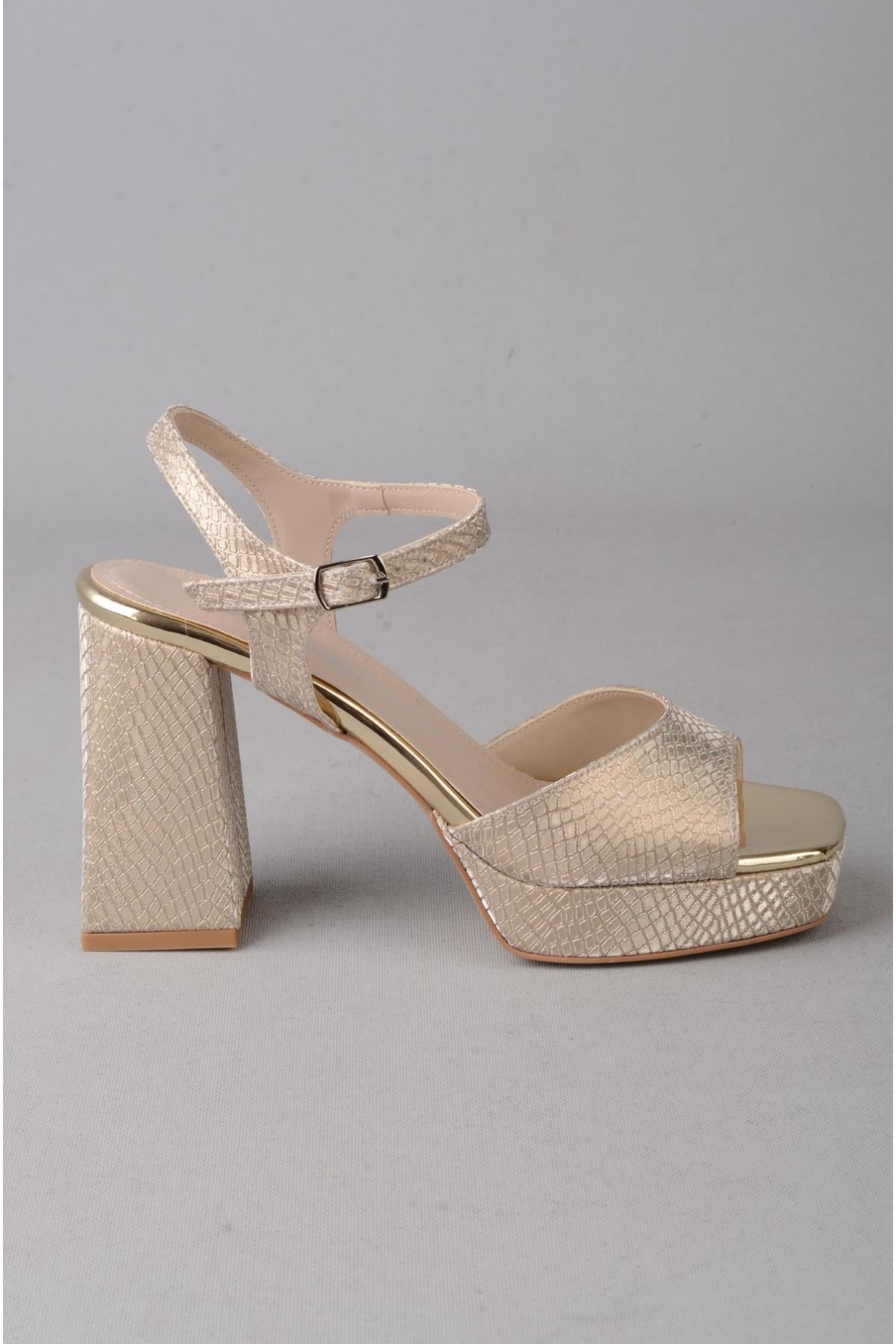 SEÇ 203 PLATFORM TOPUKLU ABİYE AYAKKABI (Topuk 10,5cm - platform  cm) ALTIN