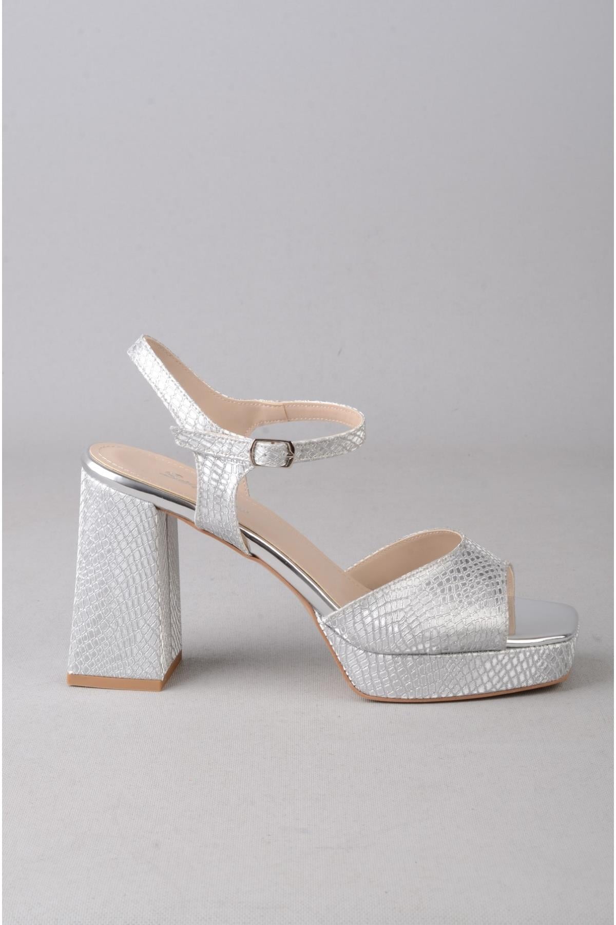 SEÇ 203 PLATFORM TOPUKLU ABİYE AYAKKABI (Topuk 10,5cm - platform  cm) GÜMÜŞ