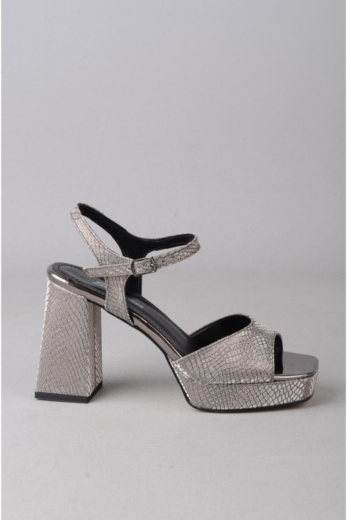 SEÇ 203 PLATFORM TOPUKLU ABİYE AYAKKABI (Topuk 10,5cm - platform  cm) PLATİN