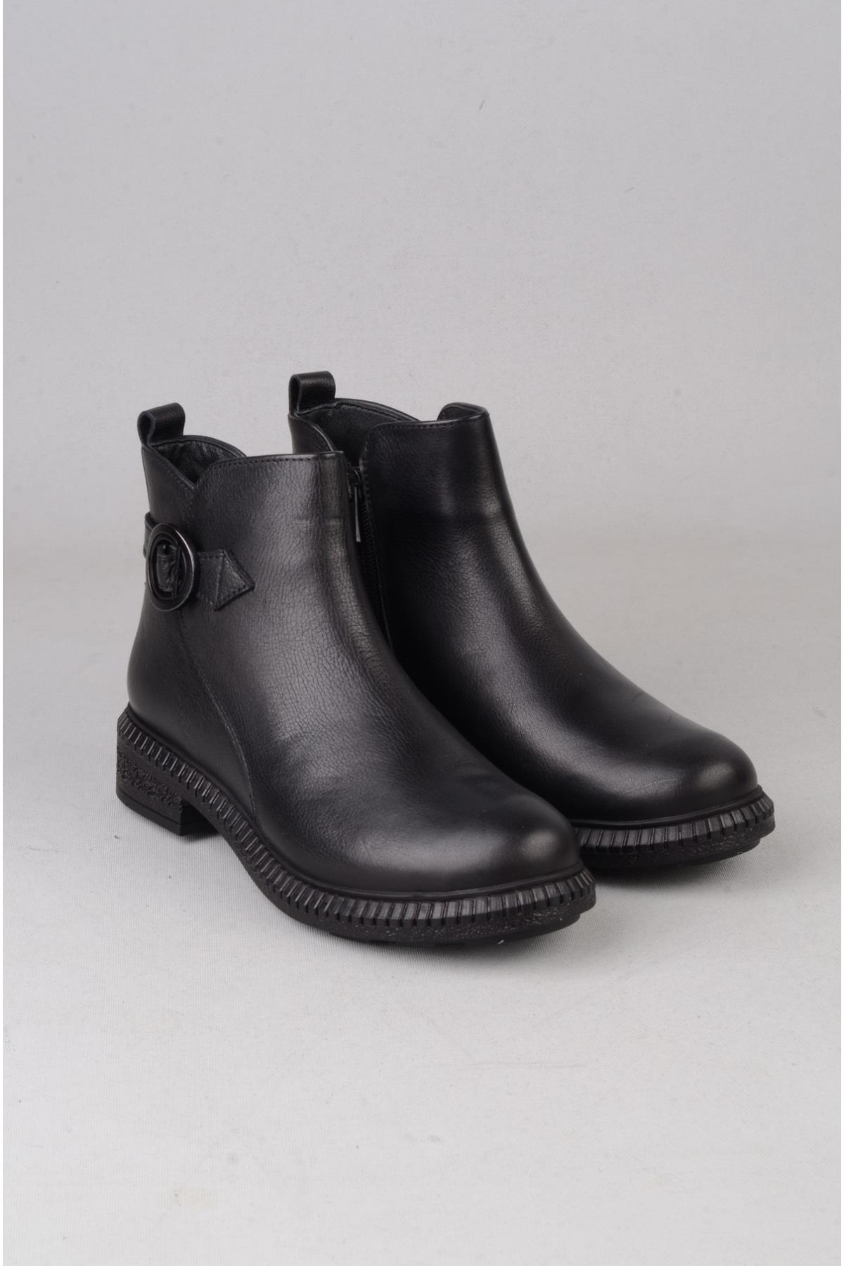 SEÇ 20913-1 HAKİKİ DERİ BİLEKTEN KADIN BOT SİYAH