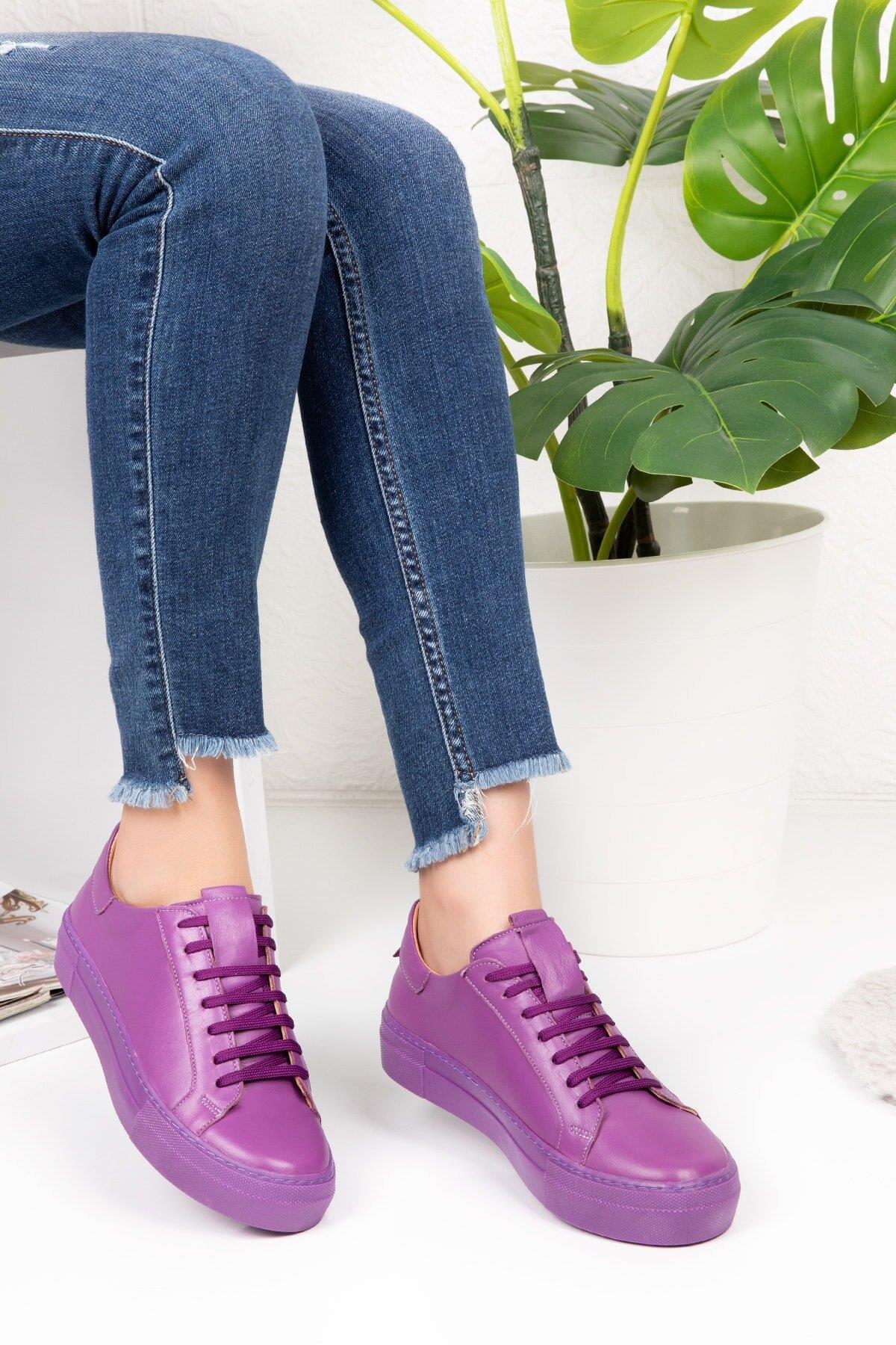 Seç 217 Hakiki Deri Sneakers Ayakkabi Mor
