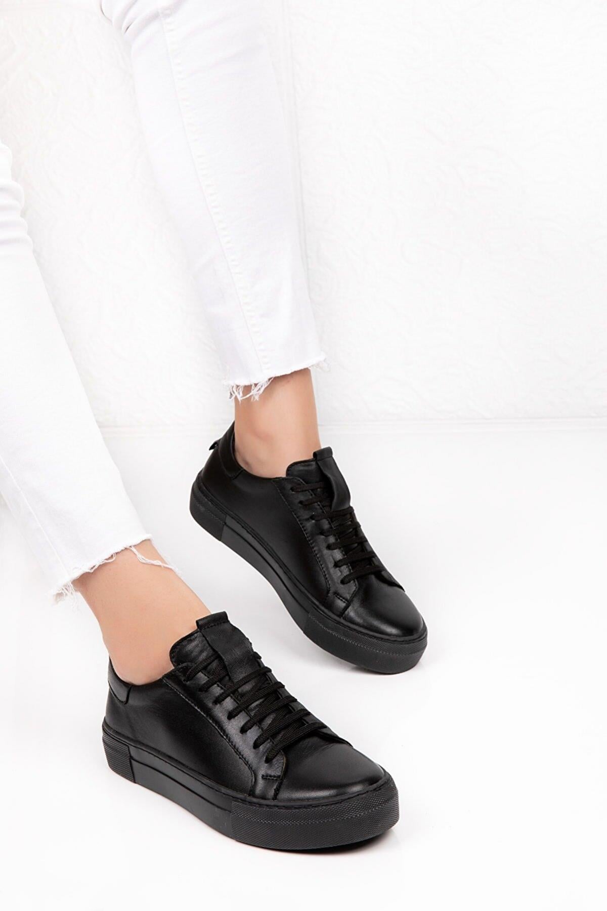Seç 217 Hakiki Deri Sneakers Ayakkabi Siyah-Siyah