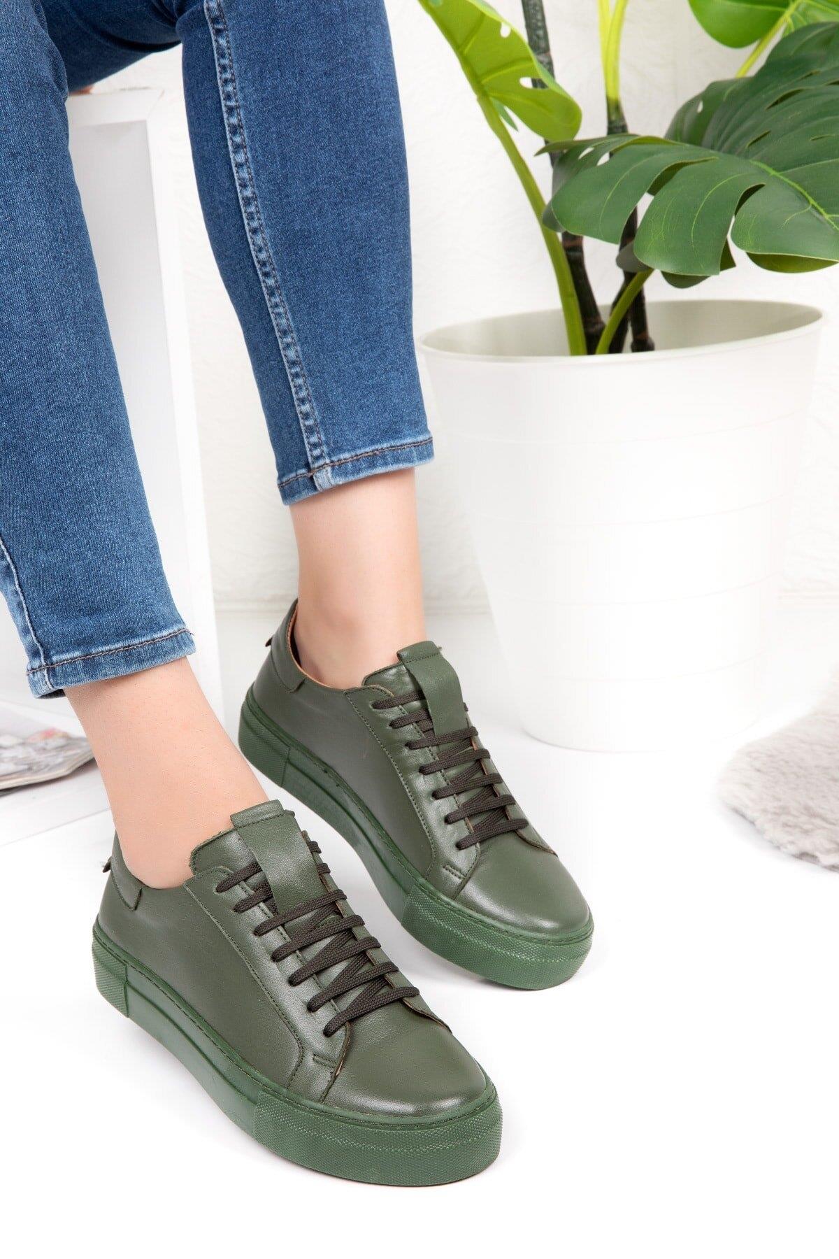 Seç 217 Hakiki Deri Sneakers Ayakkabi Haki
