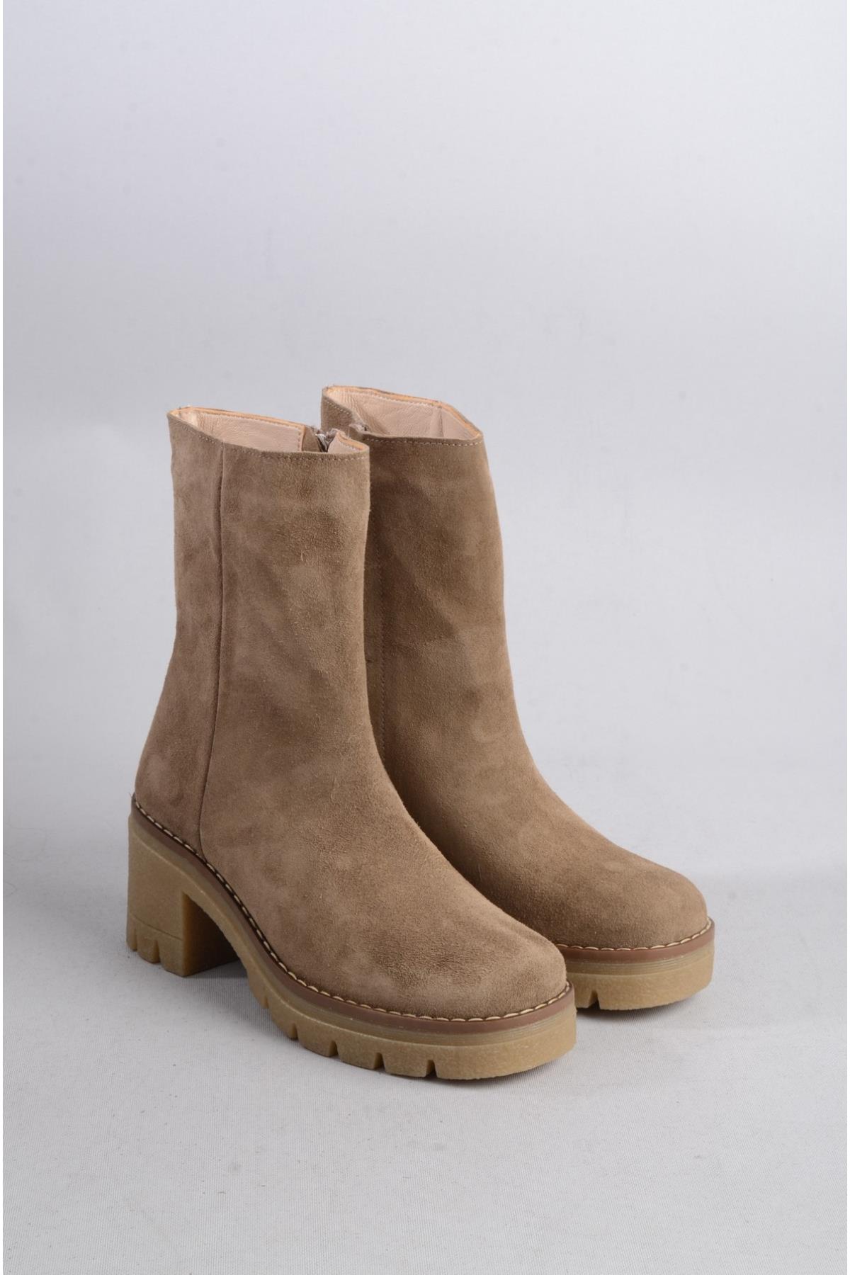 SEÇ 2309 HAKİKİ DERİ KADIN BOT (Topuk Boyu:7 cm) VİZON SÜET