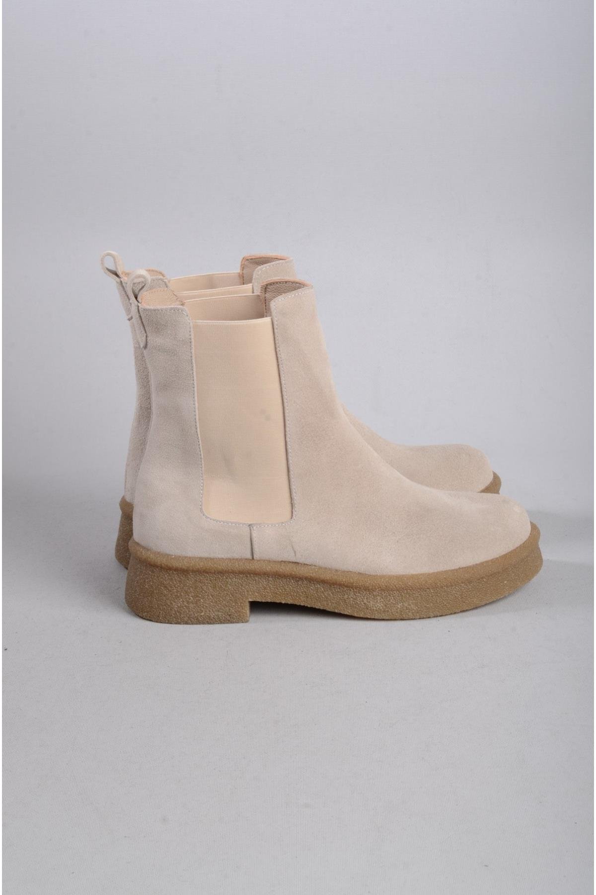 SEÇ 2326 HAKİKİ DERİ LASTİKLİ KADIN BOT BEJ SÜET