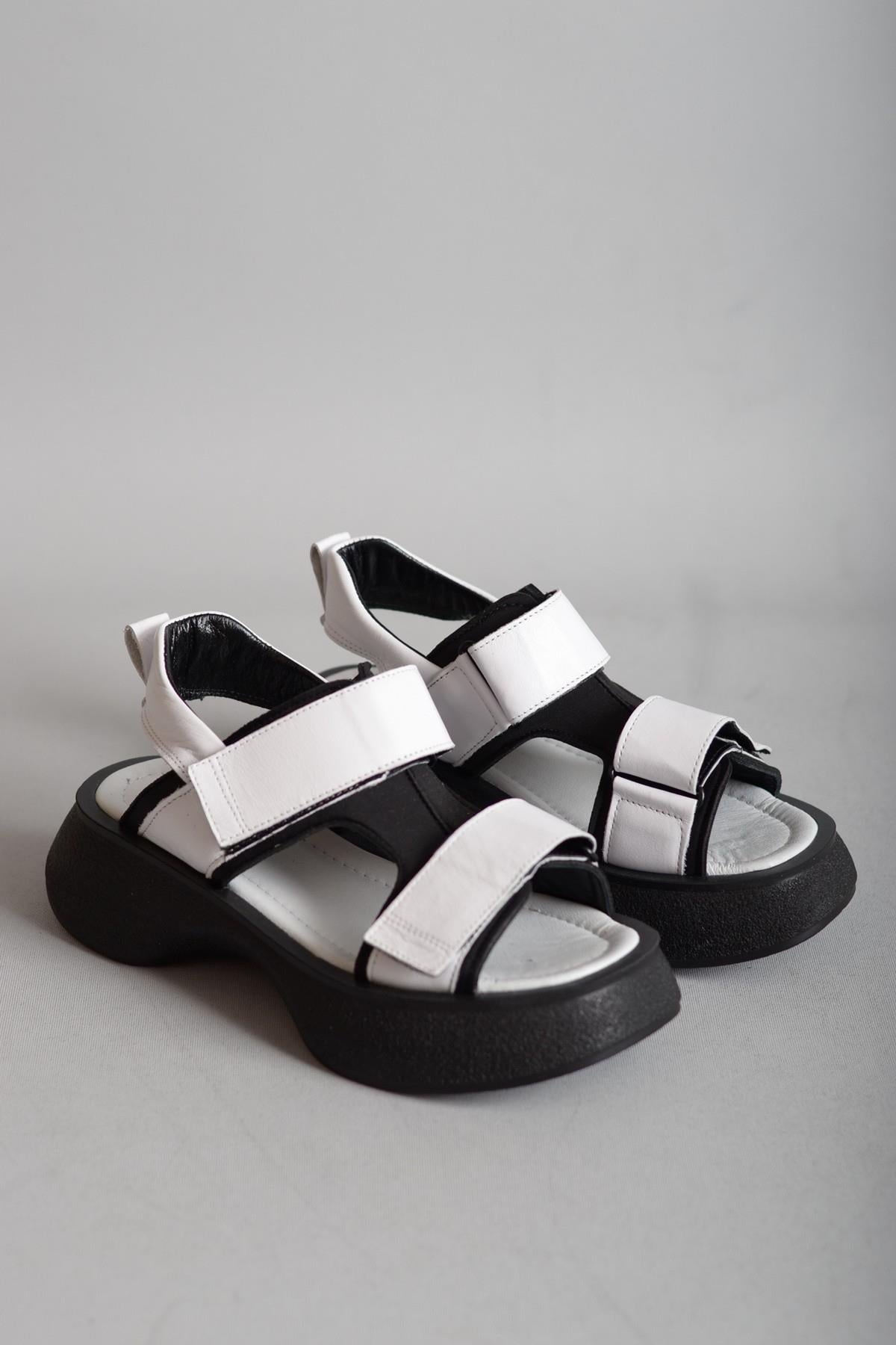 SEÇ 23552 HAKİKİ DERİ KALIN TABANLI KADIN SPOR SANDALET BEYAZ