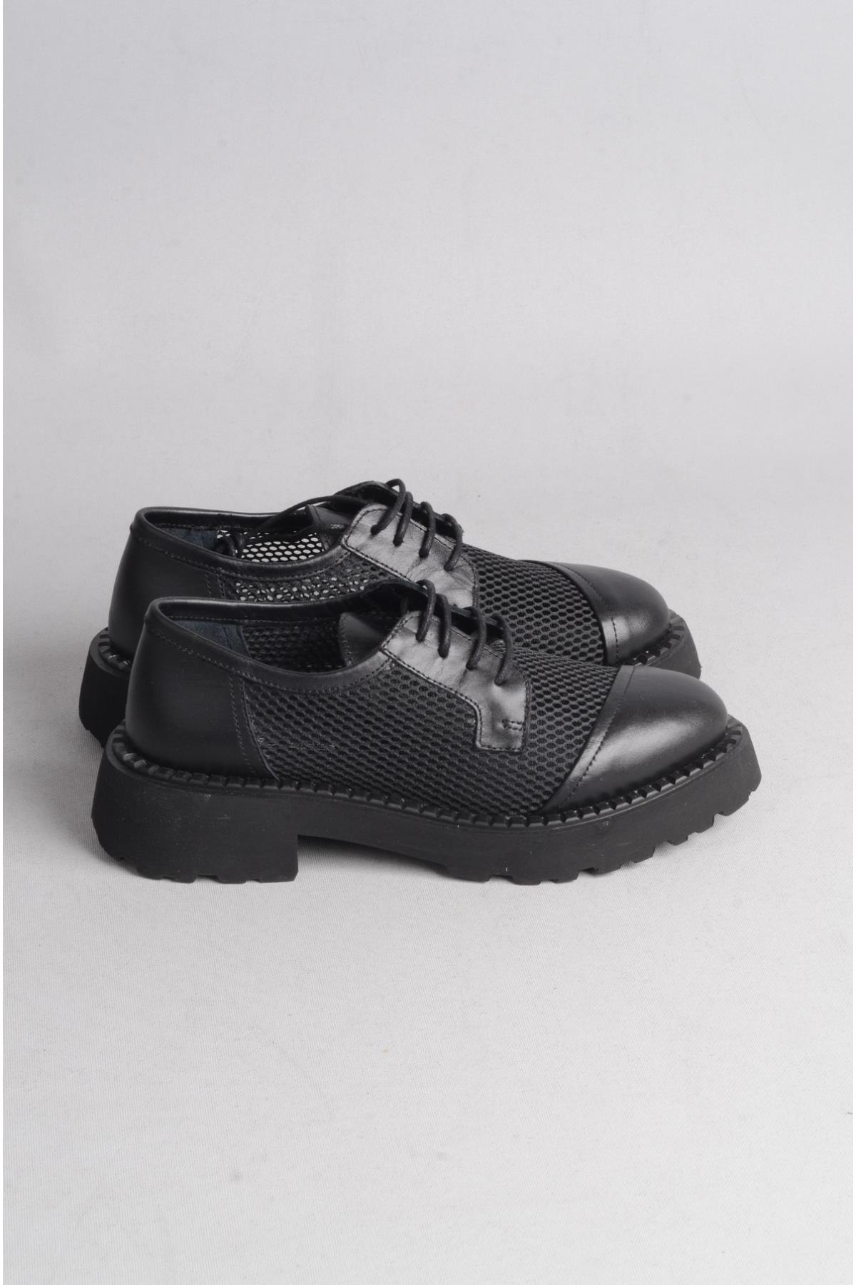 SEÇ 24564 HAKİKİ DERİ HASIR DETAYLI MASKÜLEN AYAKKABI SİYAH