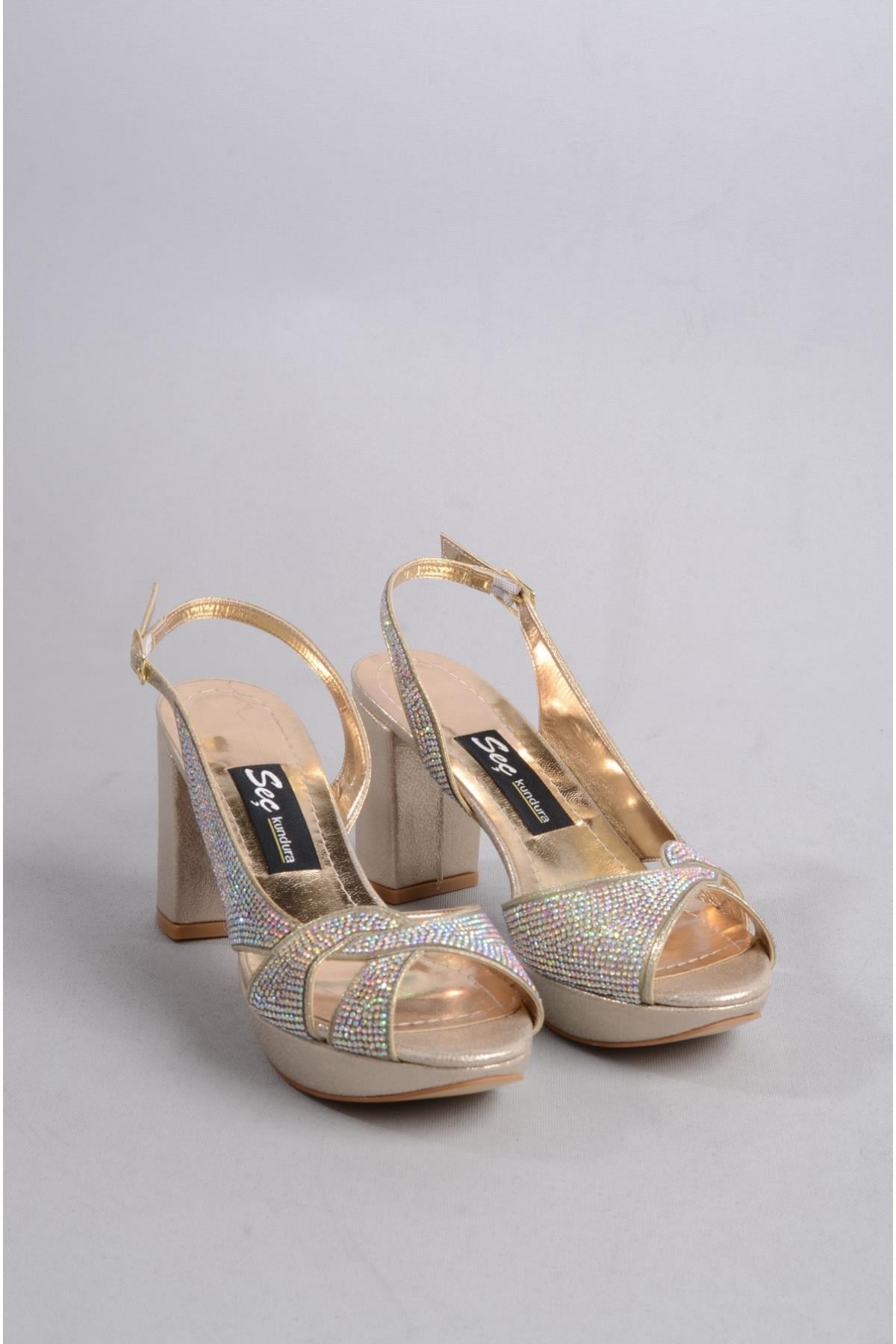 SEÇ 2461 PLATFROM TOPUKLU ABİYE AYAKKABI (8cm) ALTIN