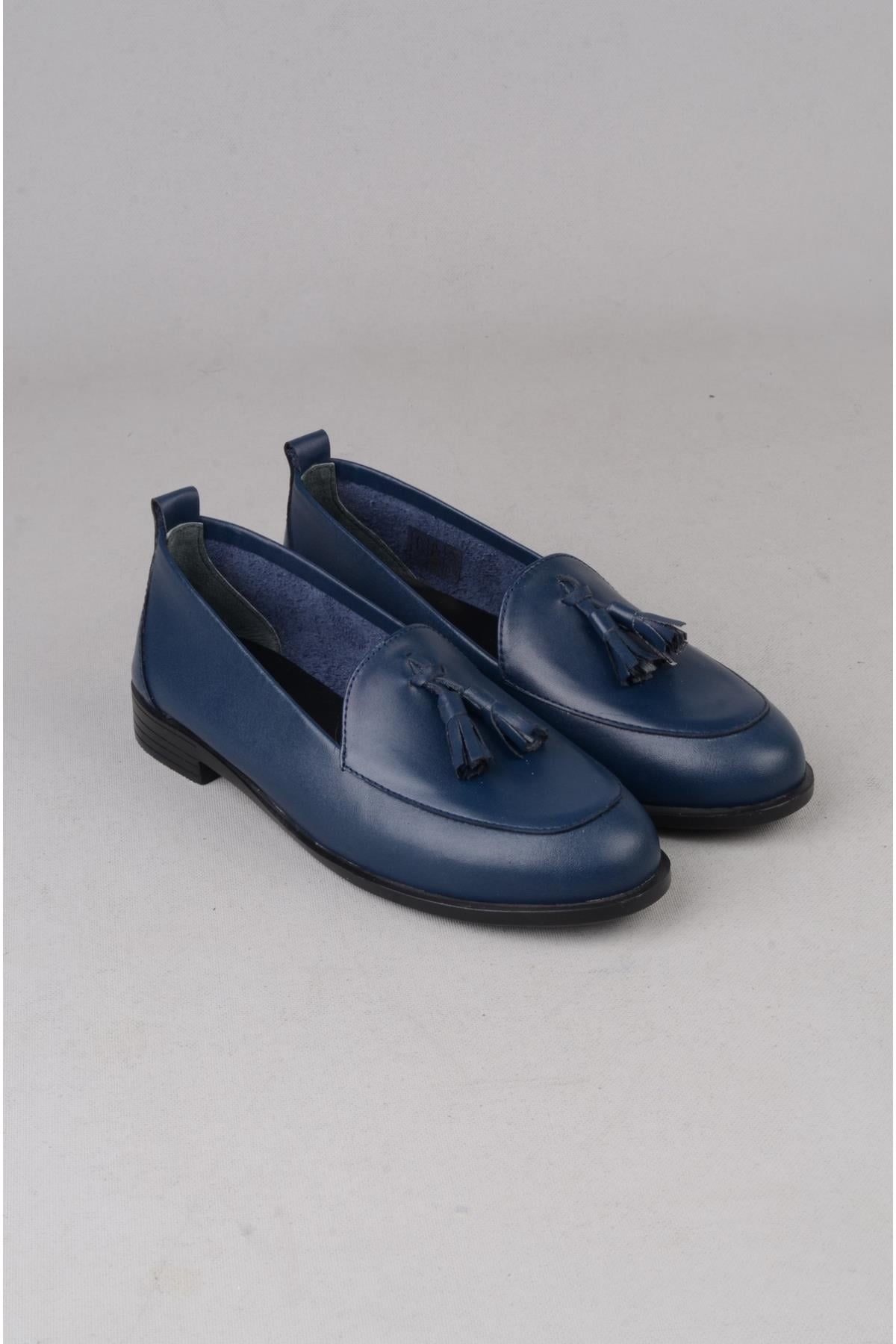 SEÇ 2504 HAKİKİ DERİ KADIN BABET LACİVERT