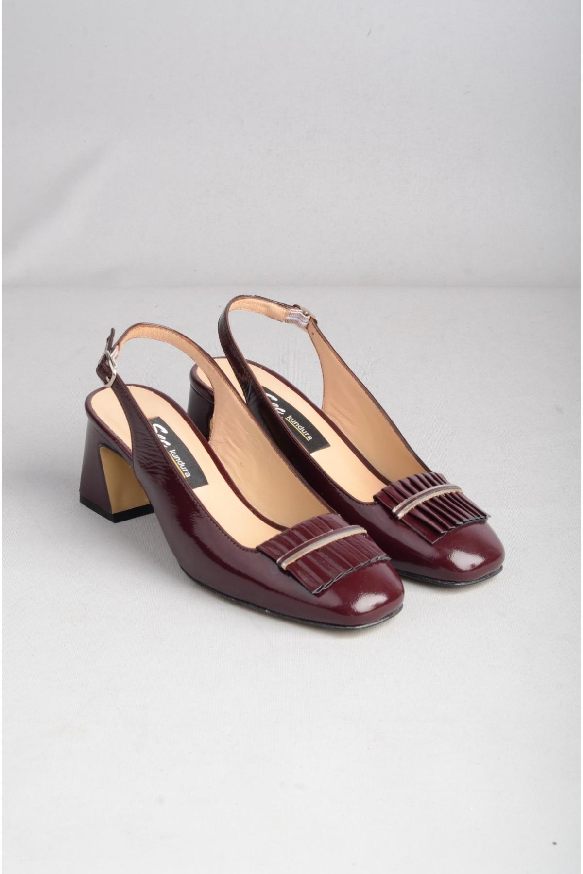 SEÇ 2552 HAKİKİ DERİ KADIN TOPUKLU KLASİK AYAKKABI (Topuk Boyu:6,5 cm) BORDO RUGAN