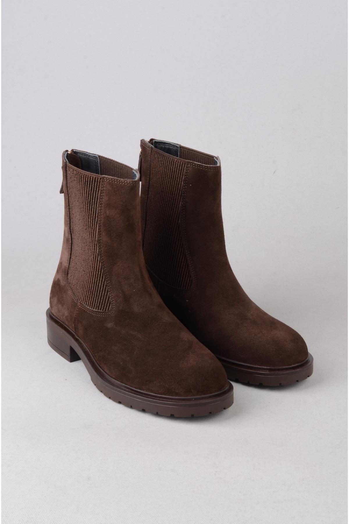 SEÇ 2564 HAKİKİ DERİ FERMUAR DETAYLI KADIN BOT KAHVE SÜET