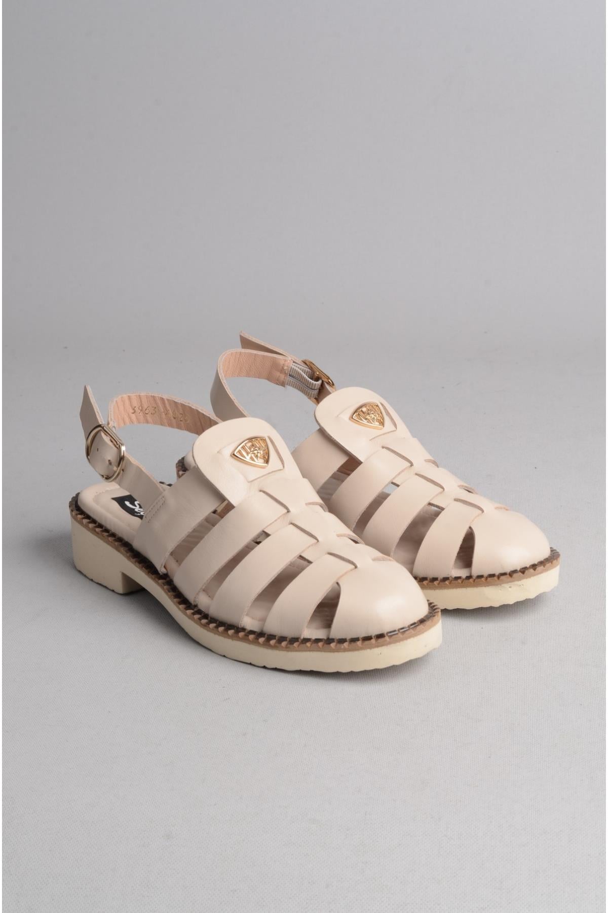 SEÇ 25753963 HAKİKİ DERİ KADIN SANDALET BEJ