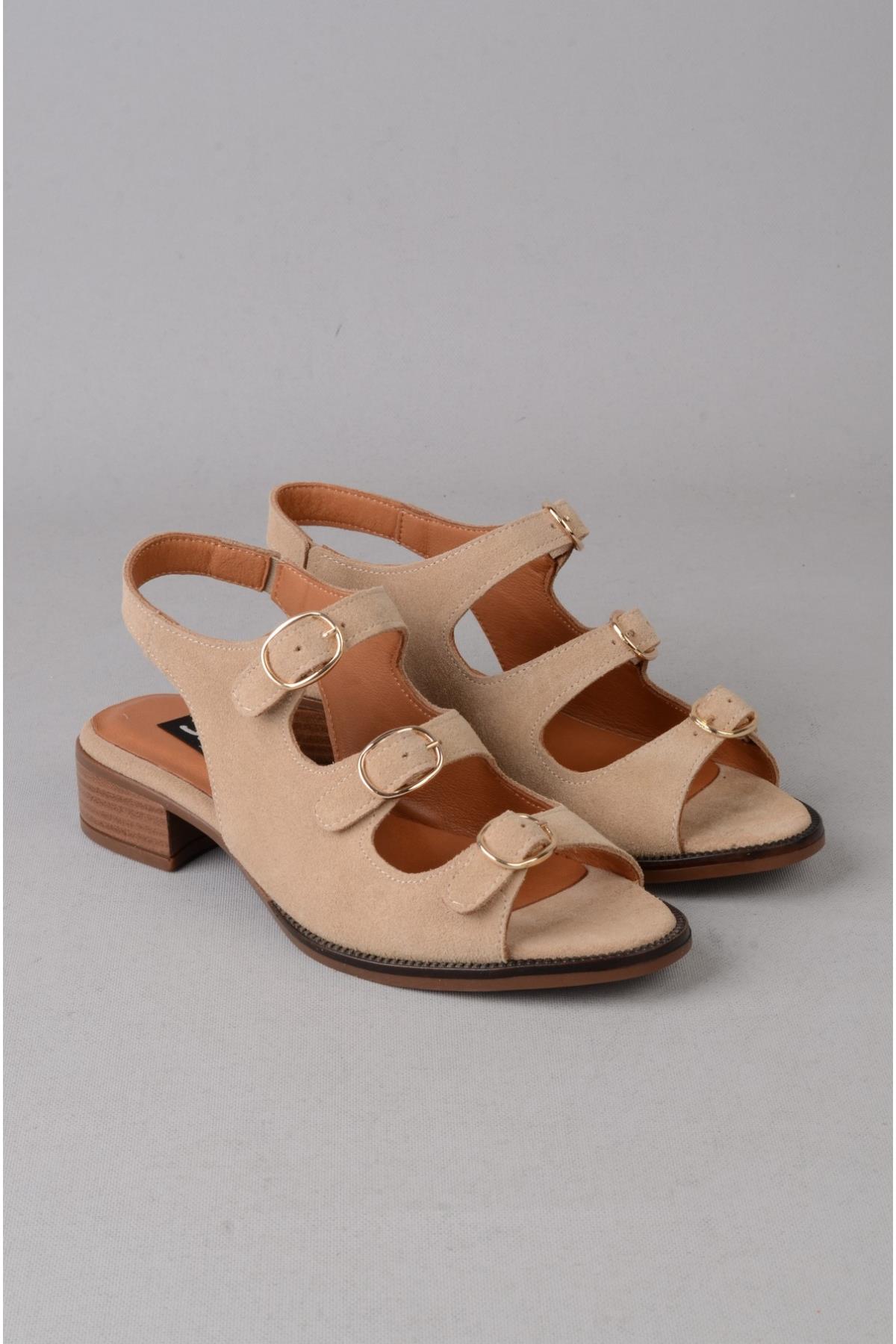 SEÇ 26108623Y HAKİKİ DERİ TOPUKLU KADIN SANDALET (Topuk Boyu:3 cm) VİZON SÜET