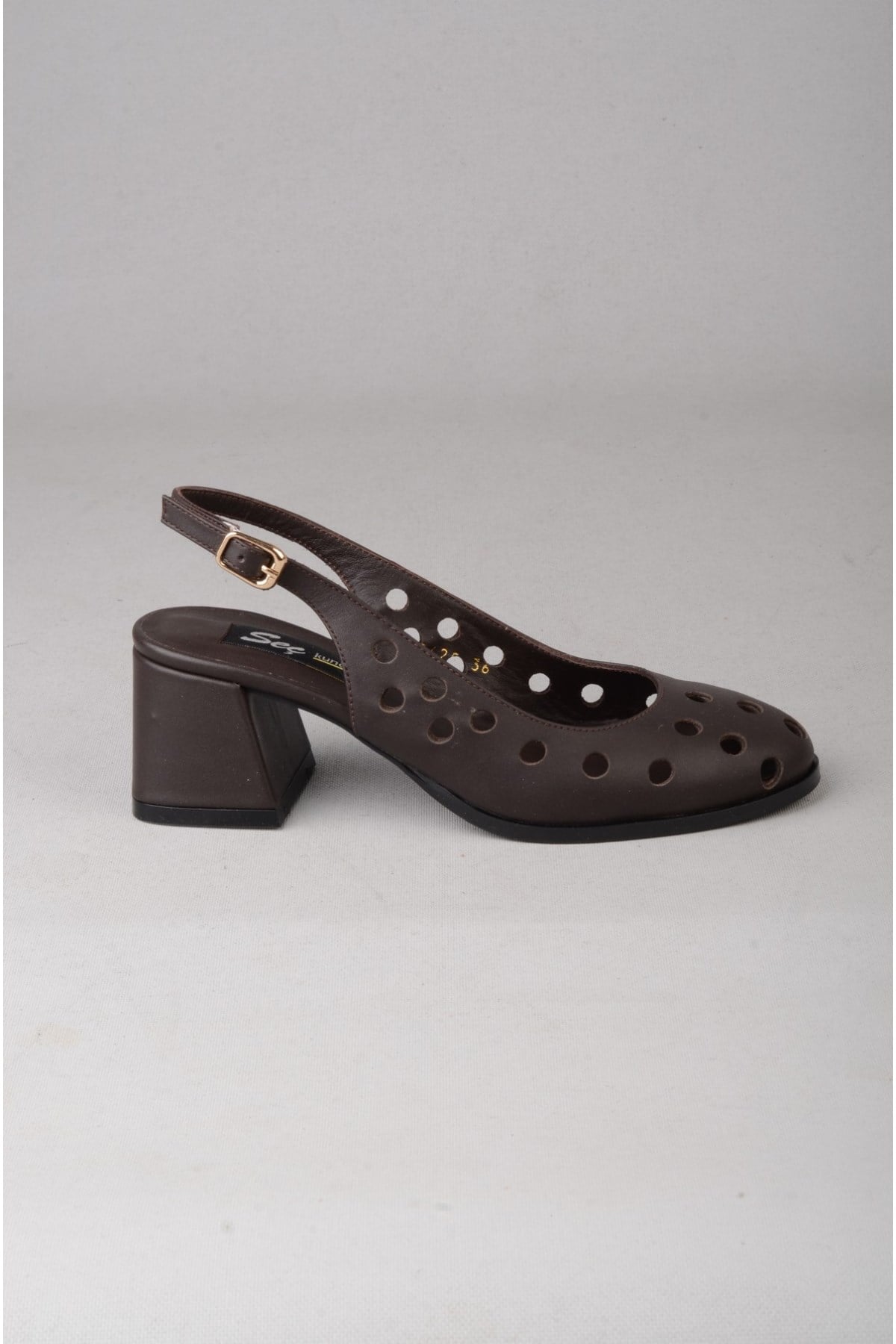 SEÇ 2625 HAKİKİ DERİ TOPUKLU KADIN AYAKKABII (Topuk Boyu:6 cm ) KAHVE