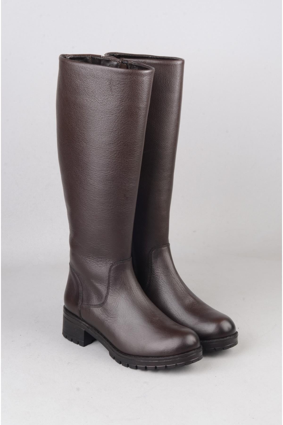 SEÇ 26900-1 HAKİKİ DERİ TOPUKLU KADIN ÇİZME (Topuk Boyu: 4 cm) KAHVE