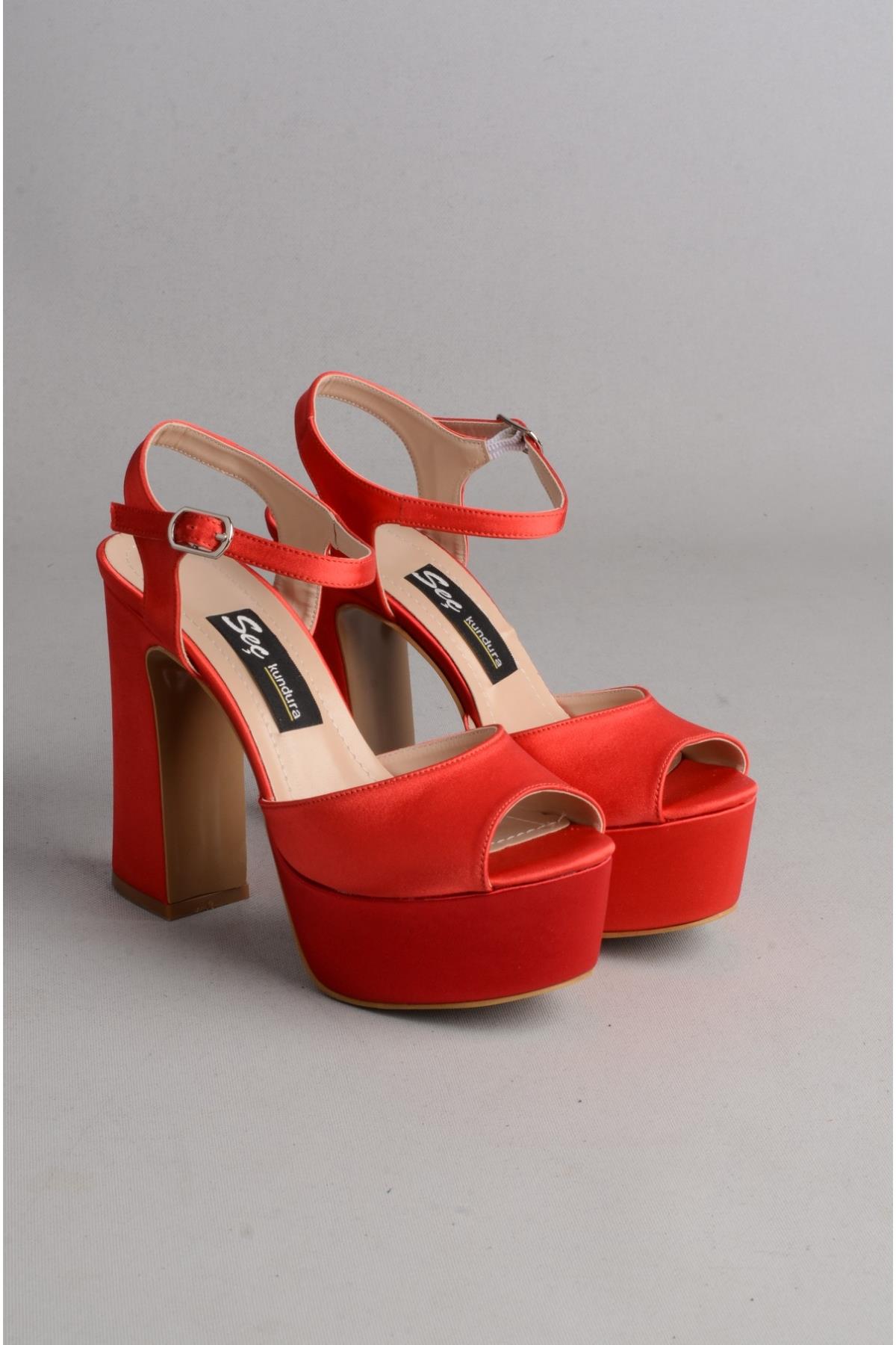 SEÇ 361 PLATFORM TOPUKLU ABİYE AYAKKABI (12,5 cm) KIRMIZI