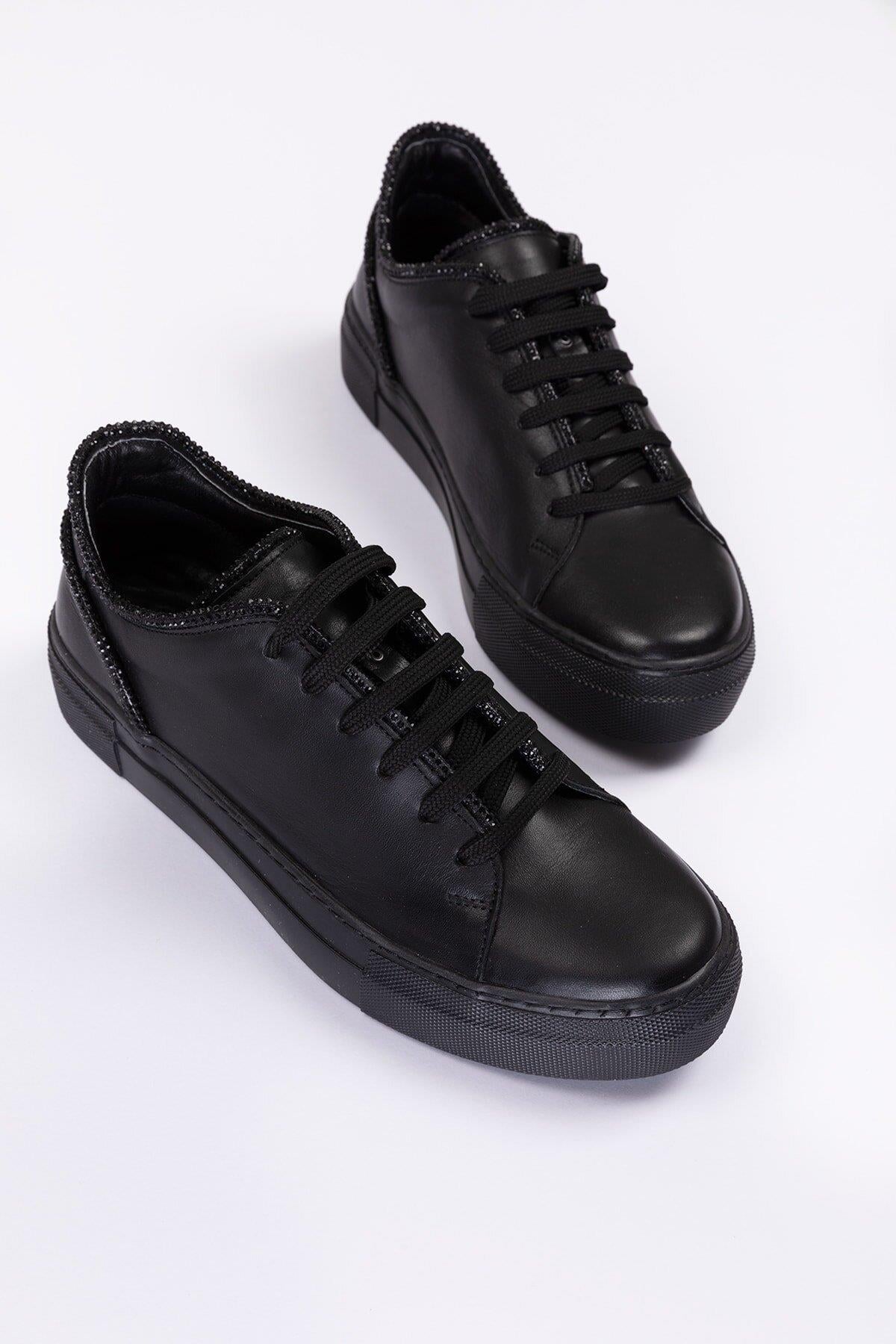 Seç 377 Hakiki Deri Taşli Sneakers Ayakkabi Siyah
