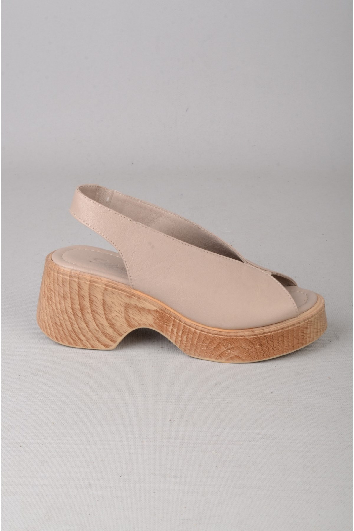 SEÇ 4126 HAKİKİ DERİ TOPUKLU KADIN SANDALET (Topuk:6,5cm Platform:2,5cm) GRİ