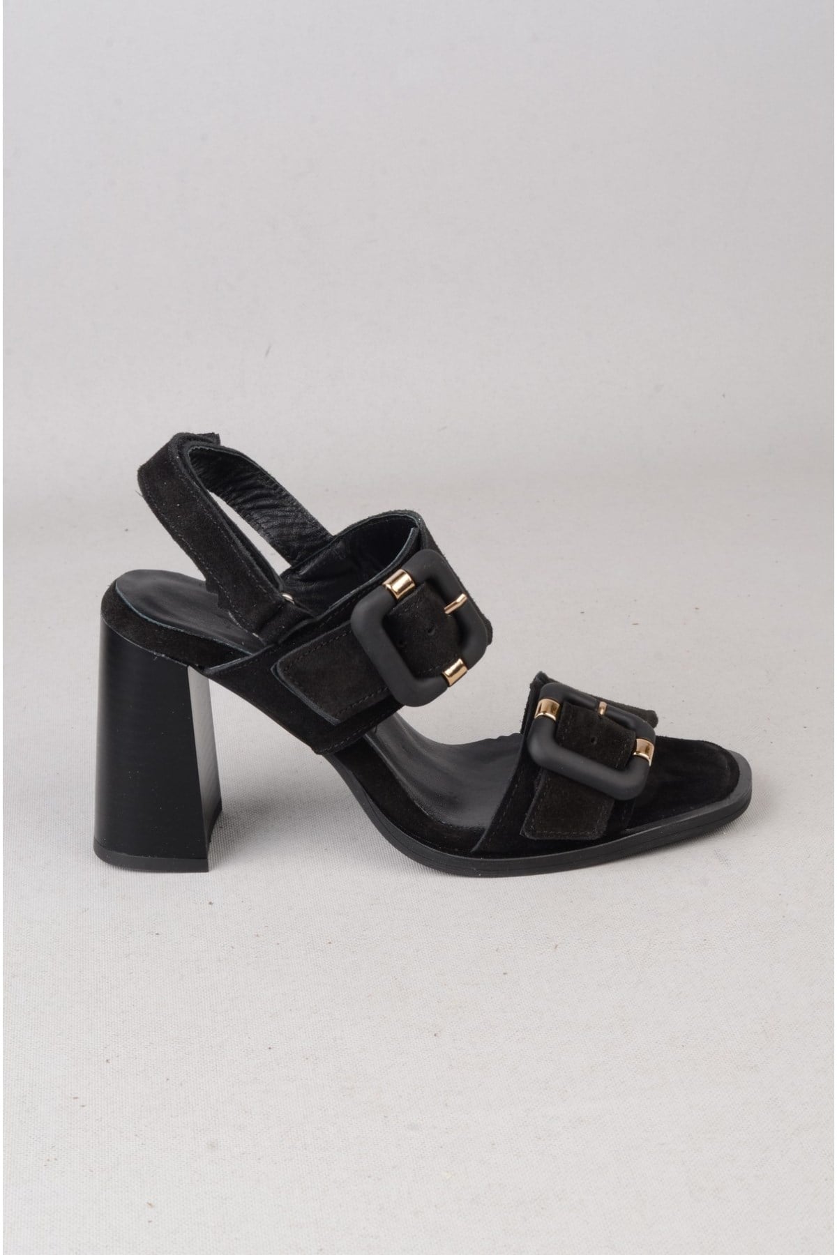 SEÇ 4177 HAKİKİ DERİ TOPUKLU SANDALET (Topuk: 8 cm) SİYAH SÜET