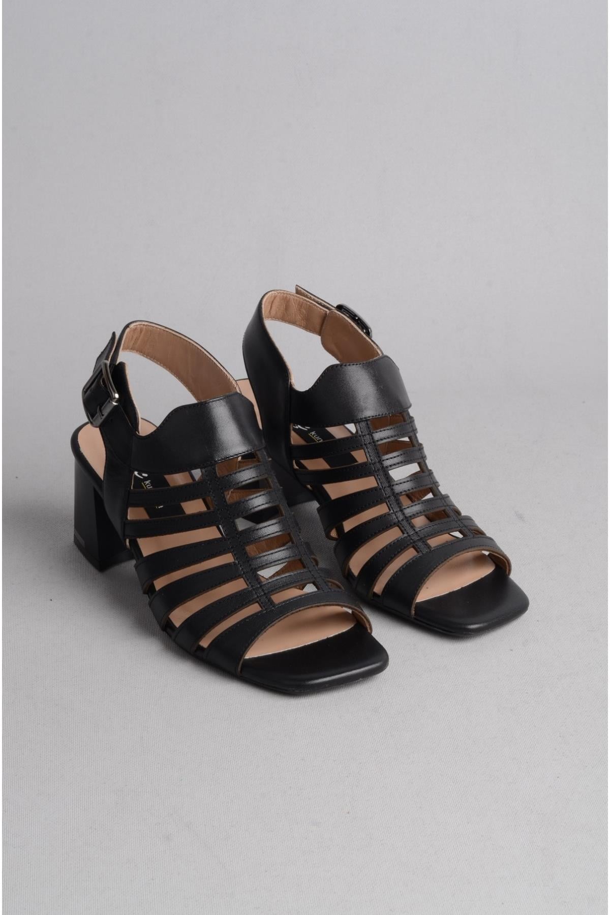 SEÇ 4309 HAKİKİ DERİ TOPUKLU KADIN SANDALET (Topuk Boyu:6 cm) SİYAH