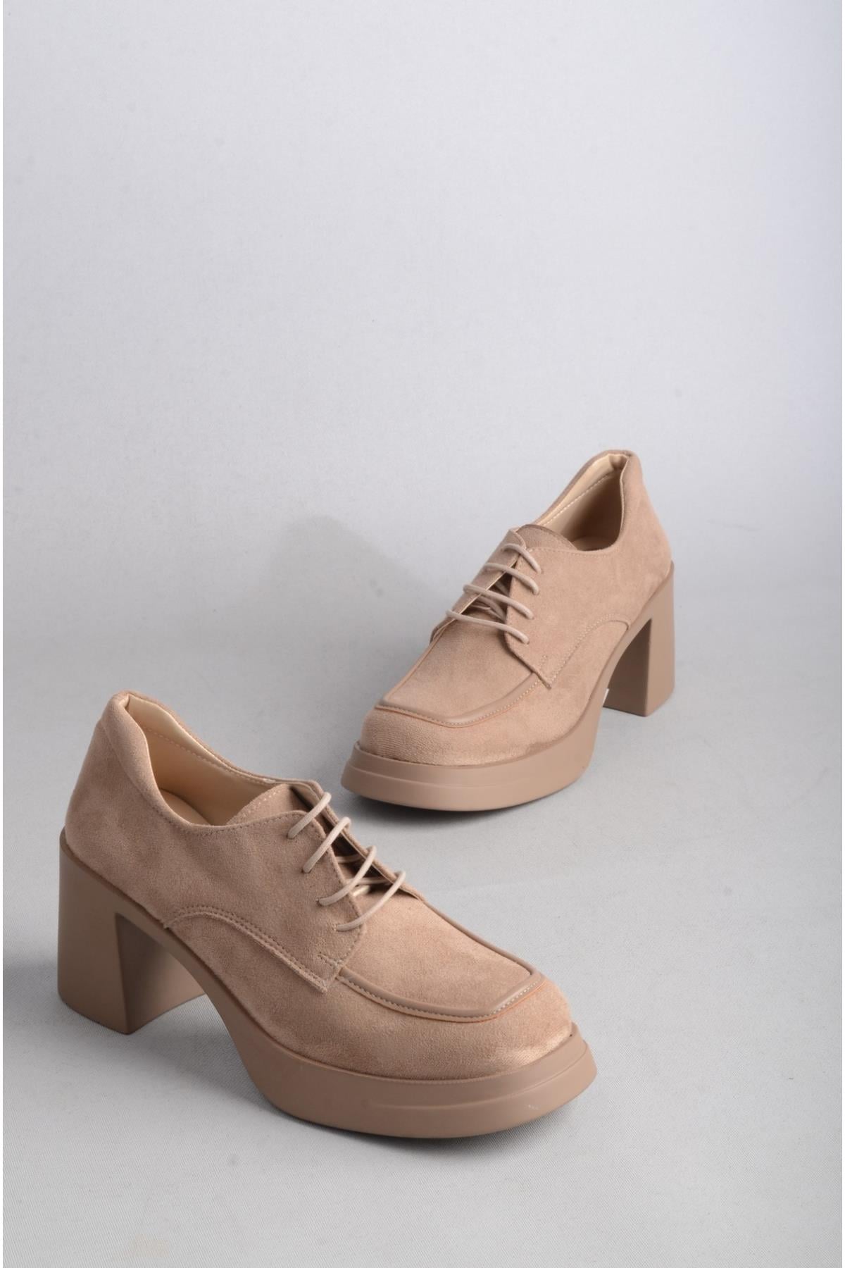 SEÇ 450 PLATFORM TOPUKLU KADIN AYAKKABI (Topuk:7,5 cm, Platform: 2 cm ) VİZON