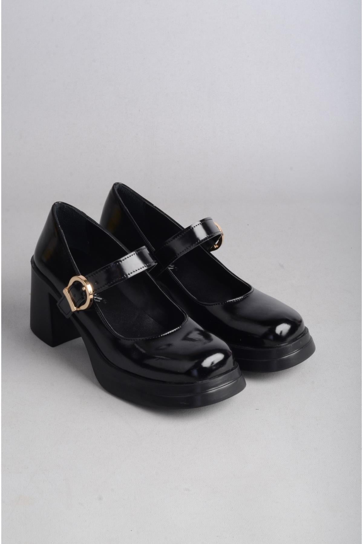 SEÇ 590  PLATFORM TOPUKLU KADIN AYAKKABI (Topuk:7,5 cm, Platform: 2 cm ) SİYAH
