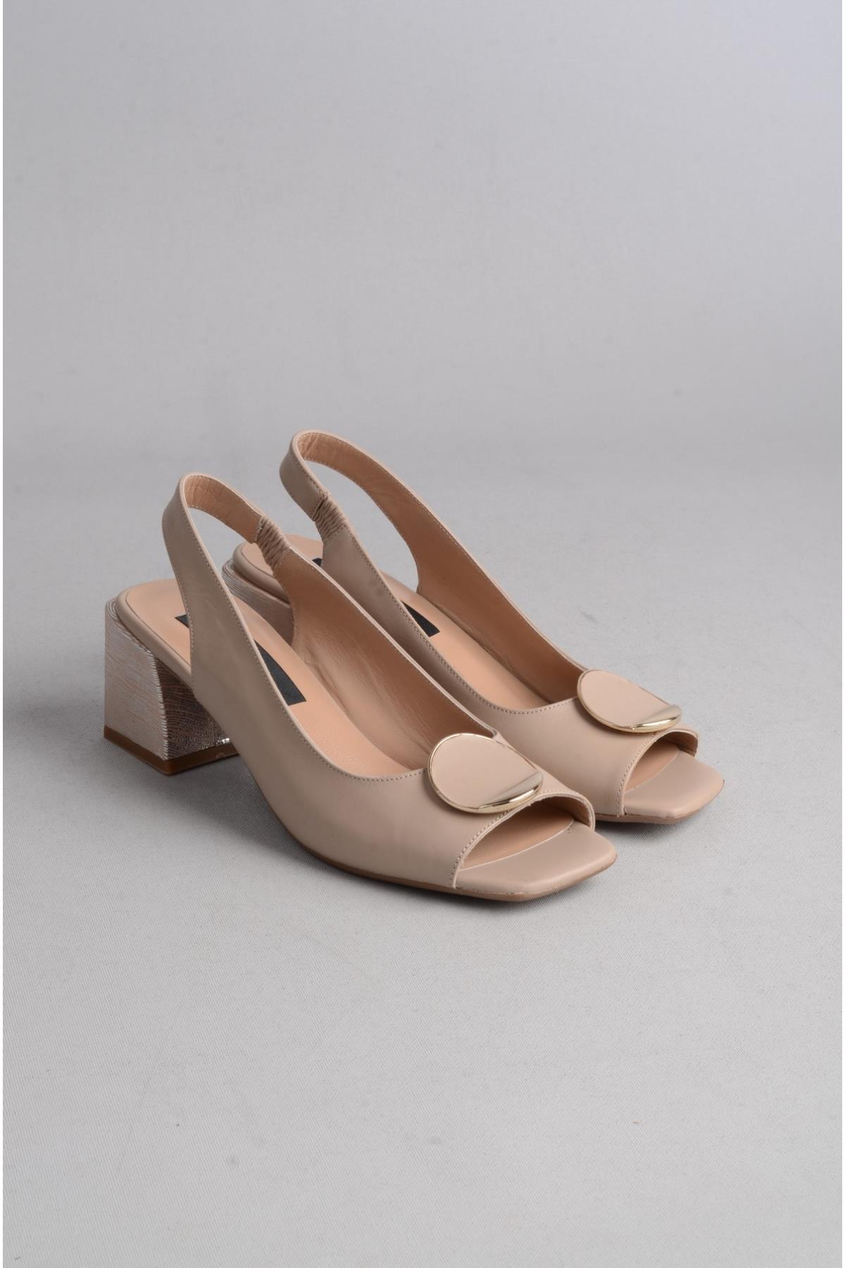 SEÇ 6001 HAKİKİ DERİ TOPUKLU KADIN SANDALET (Topuk Boyu:6 cm) VİZON