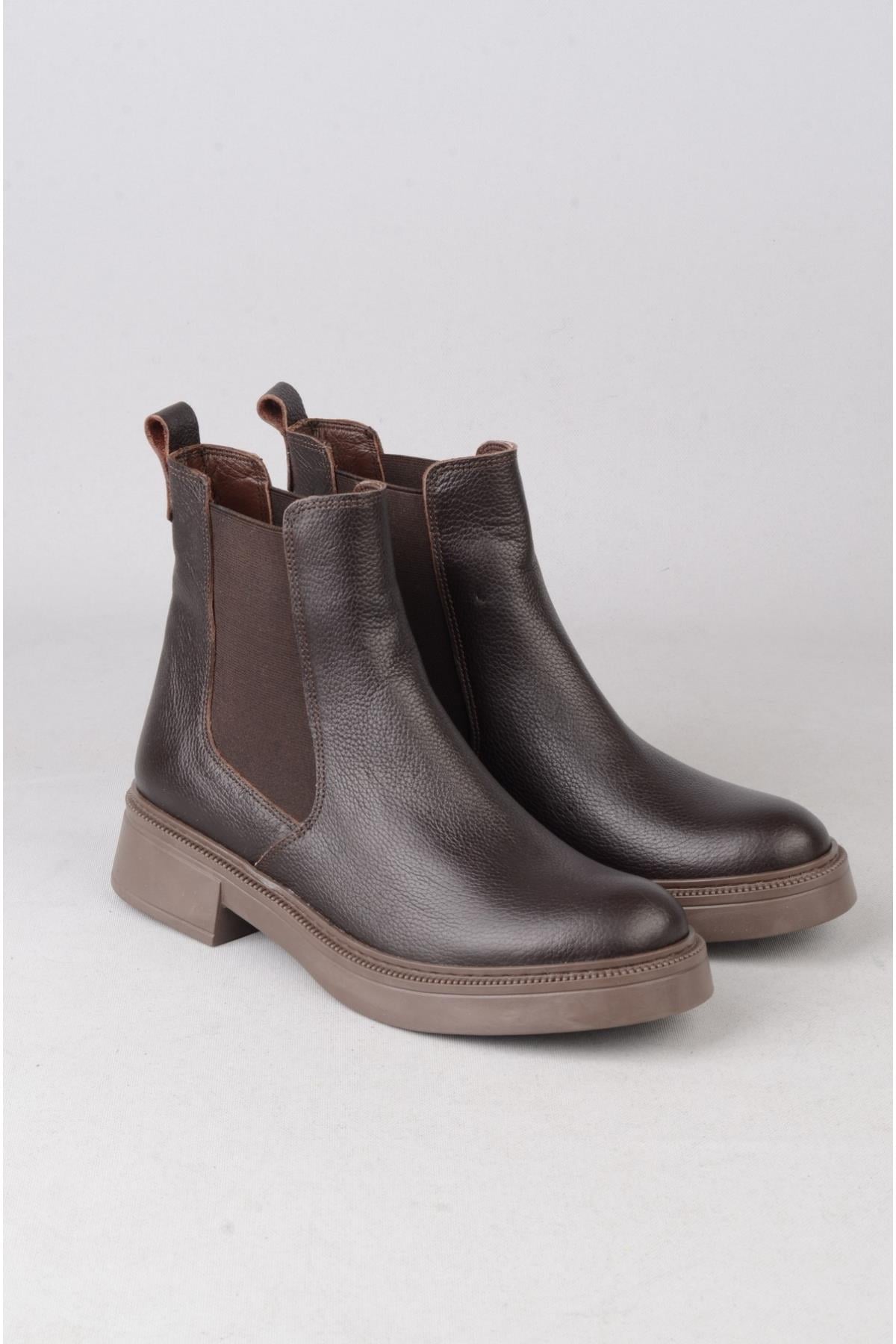 SEÇ 606 HAKİKİ DERİ LASTİKLİ BOT KAHVE