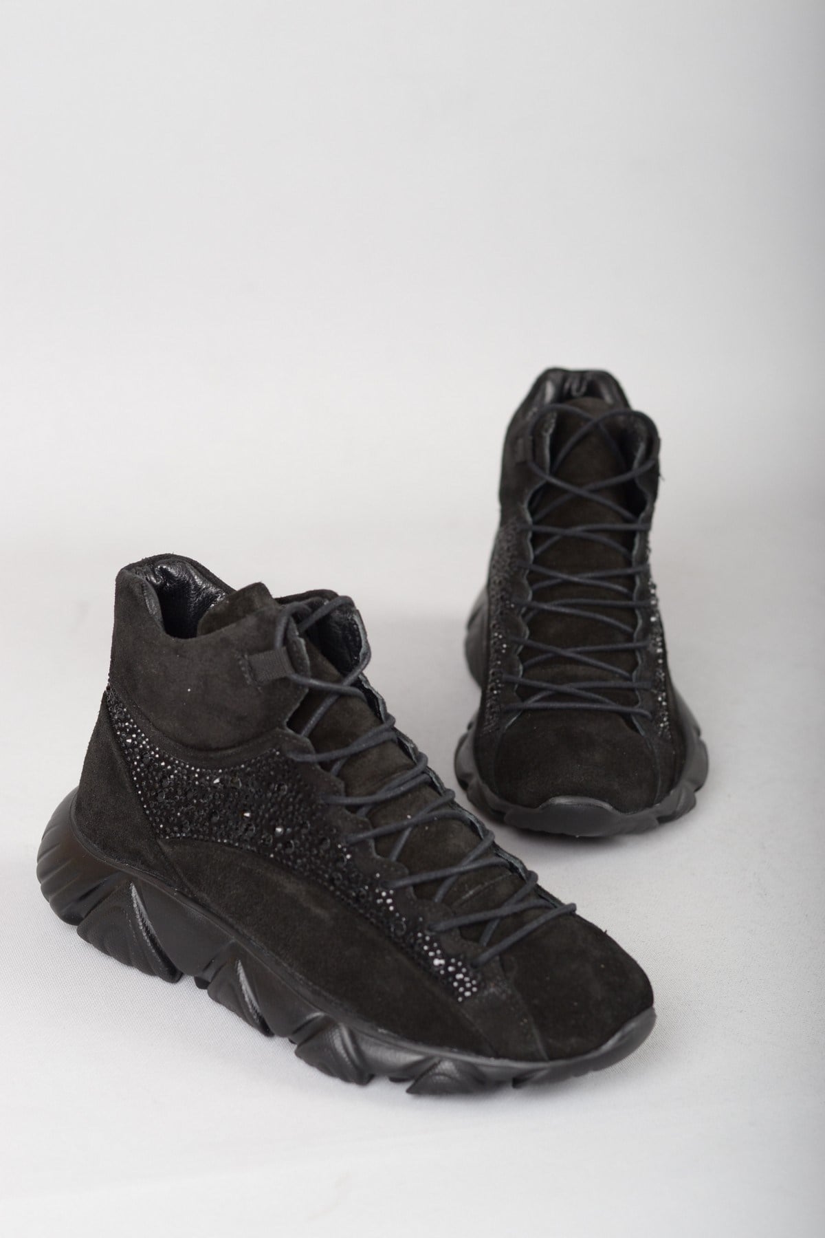 SEÇ 66152 HAKİKİ DERİ TAŞLI KADIN BOT SİYAH SÜET
