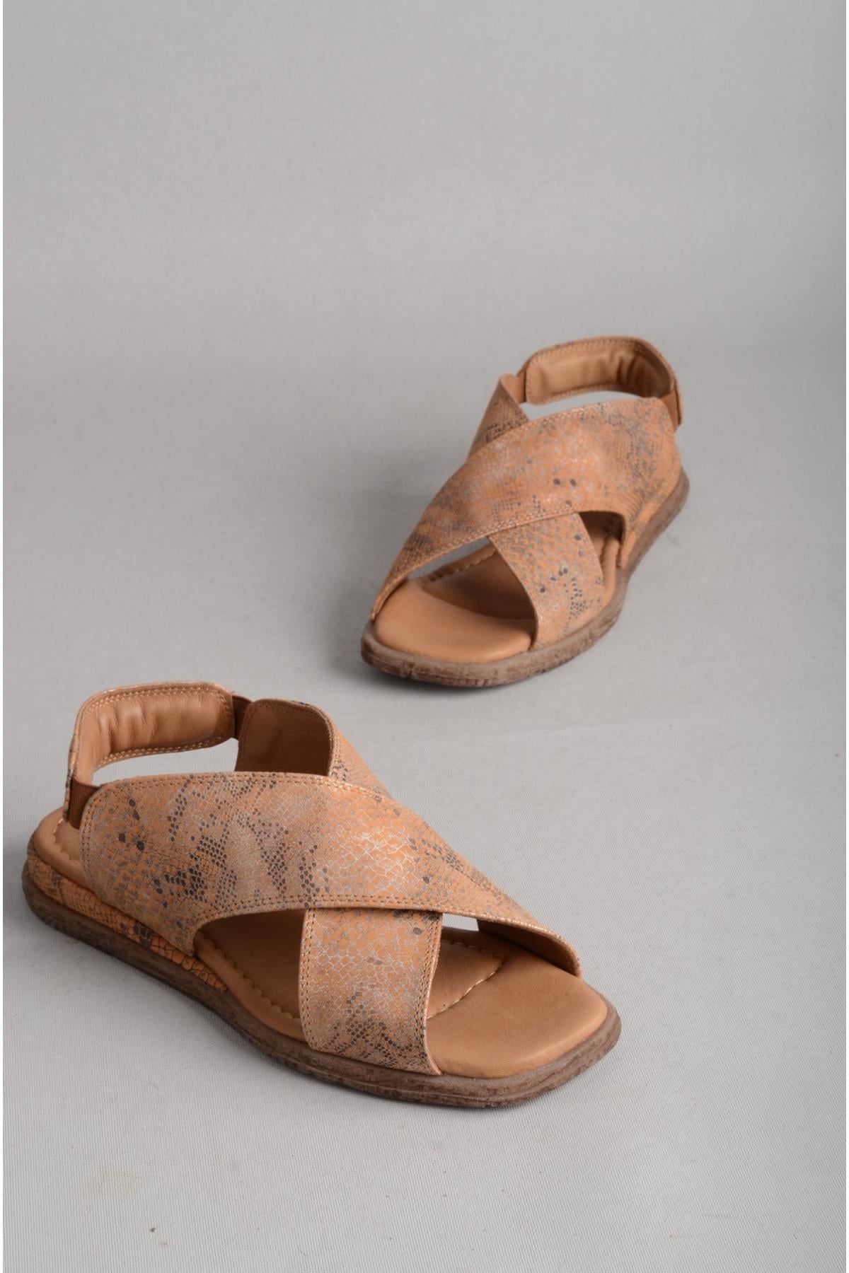 SEÇ 706 HAKİKİ DERİ KADIN SANDALET TABA YILAN