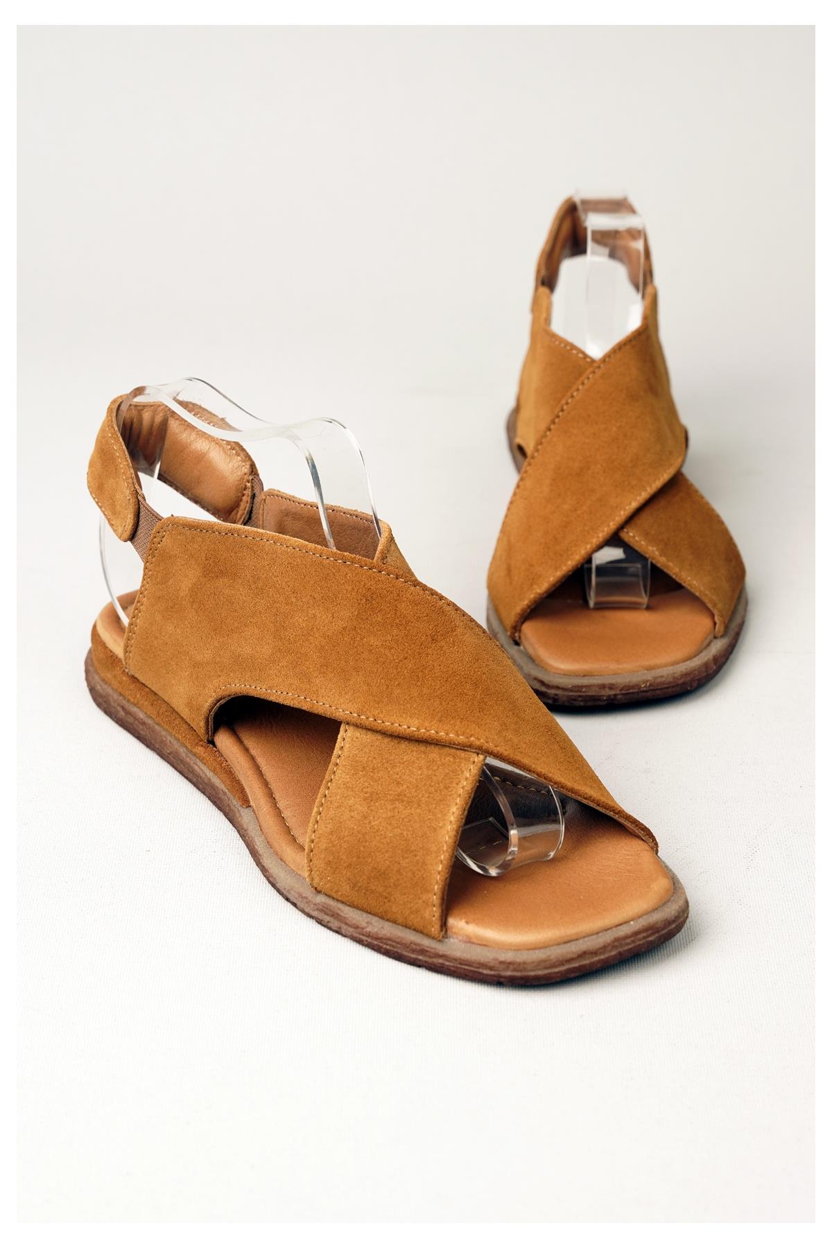 Seç 706 Hakiki Deri Kadin Sandalet Taba Süet