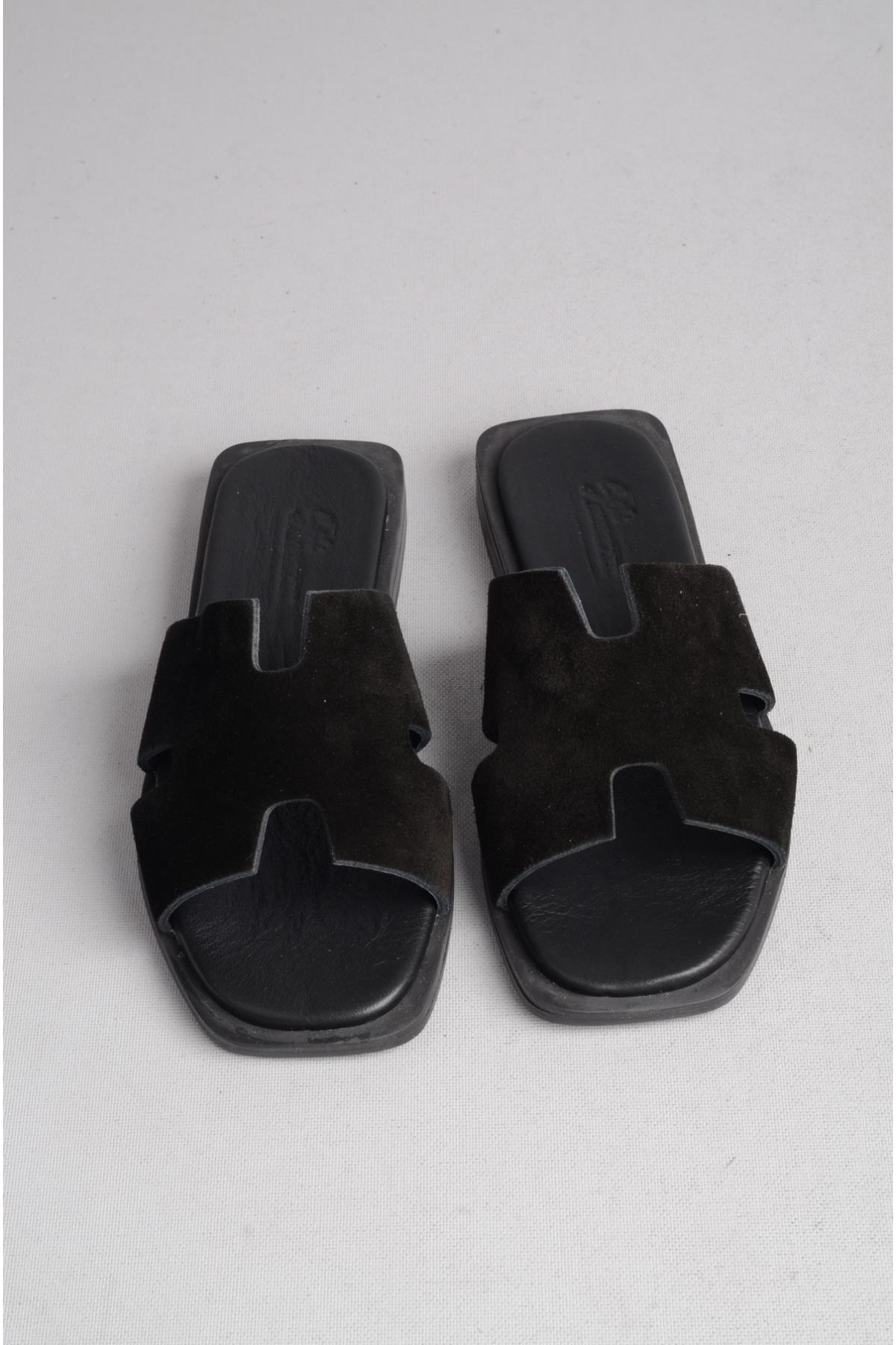 SEÇ 8012 HAKİKİ DERİ KADIN TERLİK SİYAH SÜET